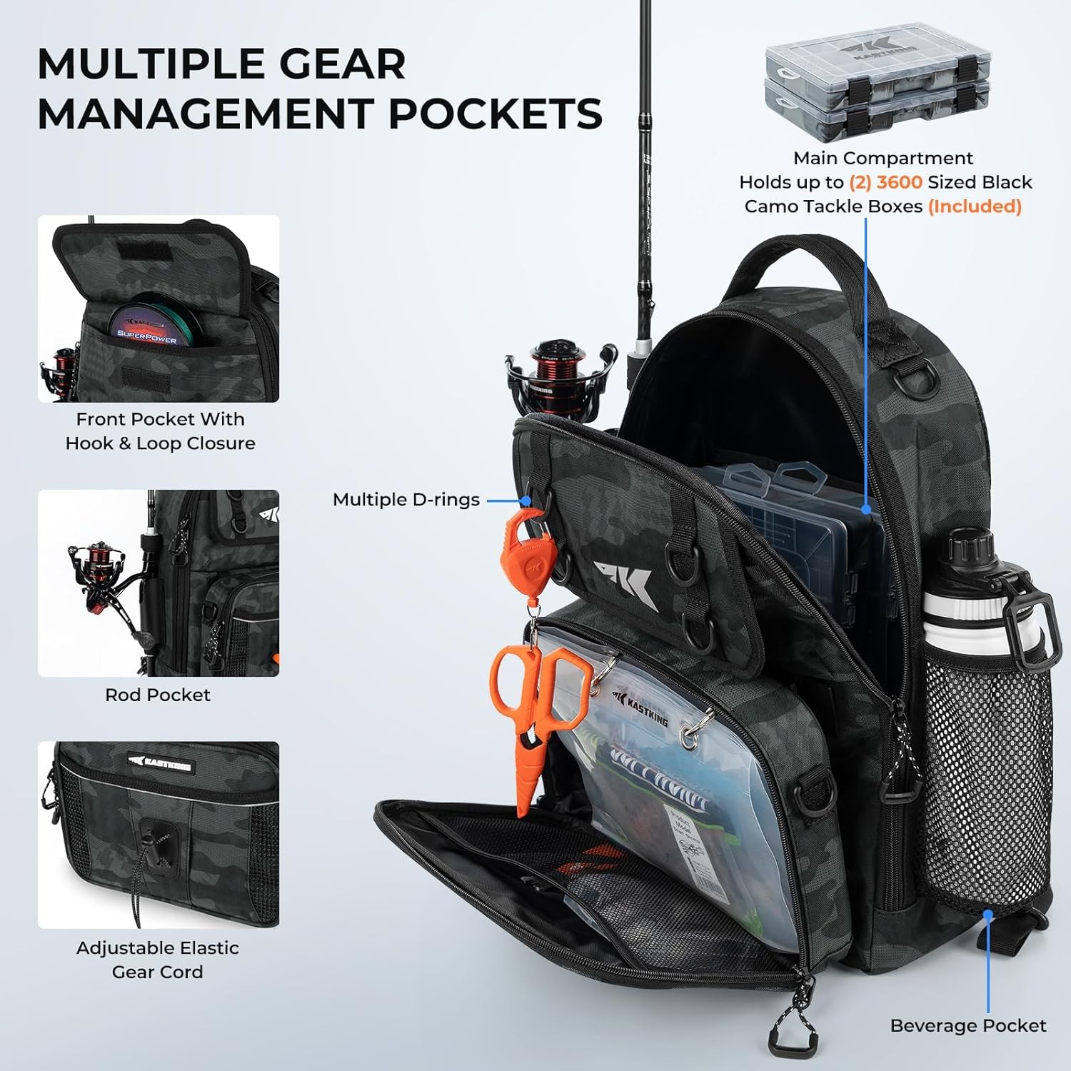 KastKing BaitSpace Fishing Sling Bag, Fishing Backpack with Rod & Beverage