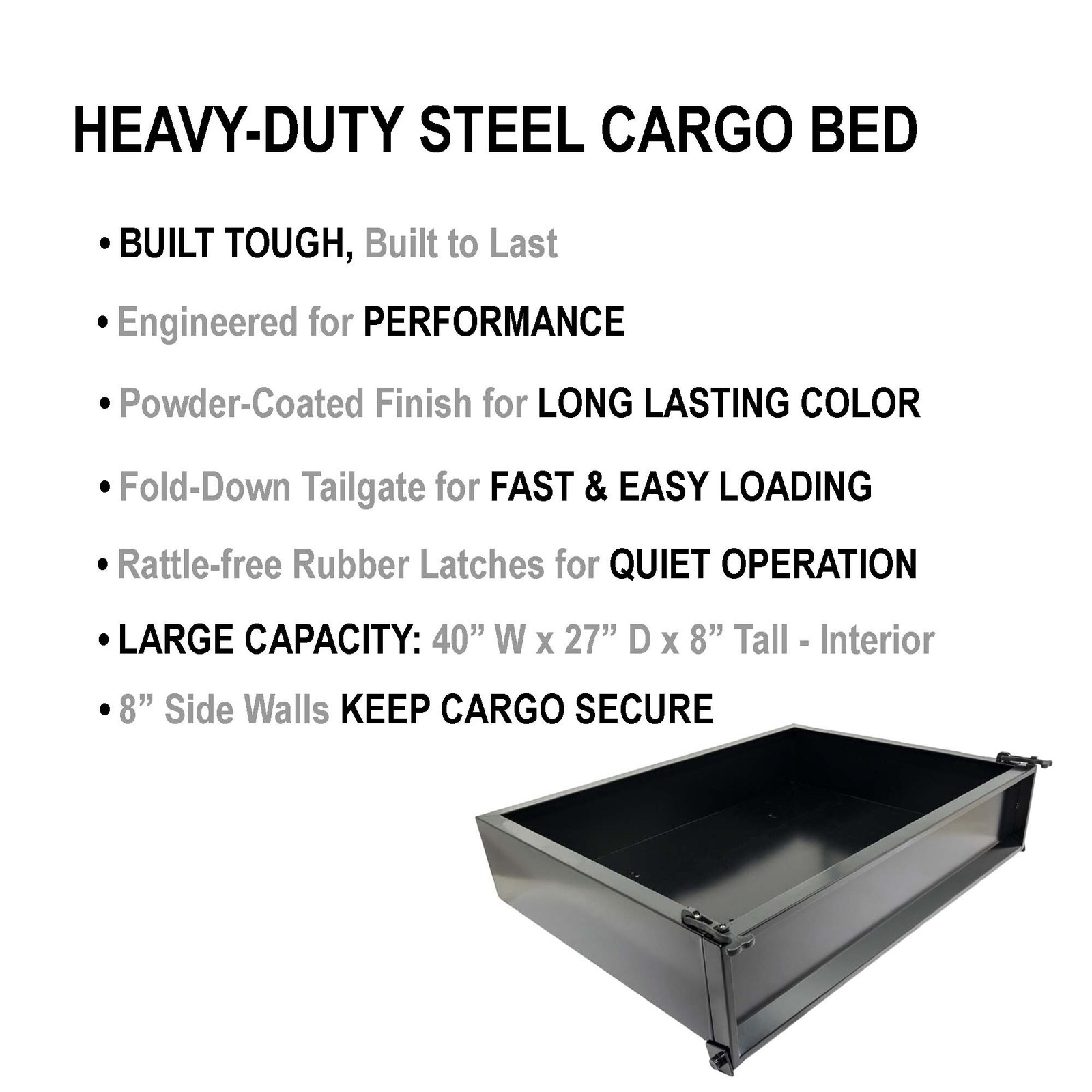 Golf Cart Black Steel Utility Bed Cargo Box 40" x 27" (CARGO BOX ONLY, NO MOUNT)