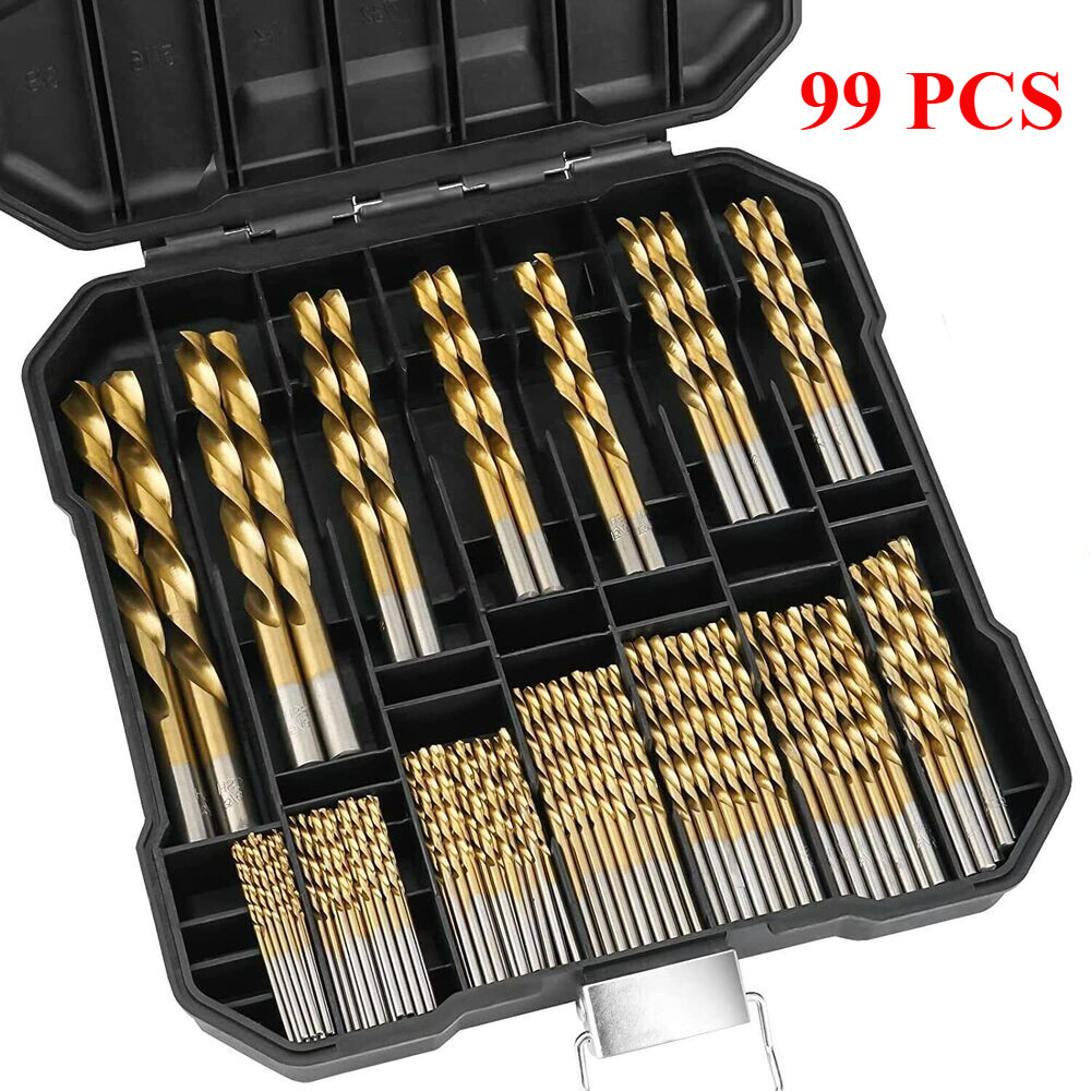 99Pack Drill Bit Set 1/16"-3/8" HSS Titanium Multi Drill Bits Twist Metal Tools