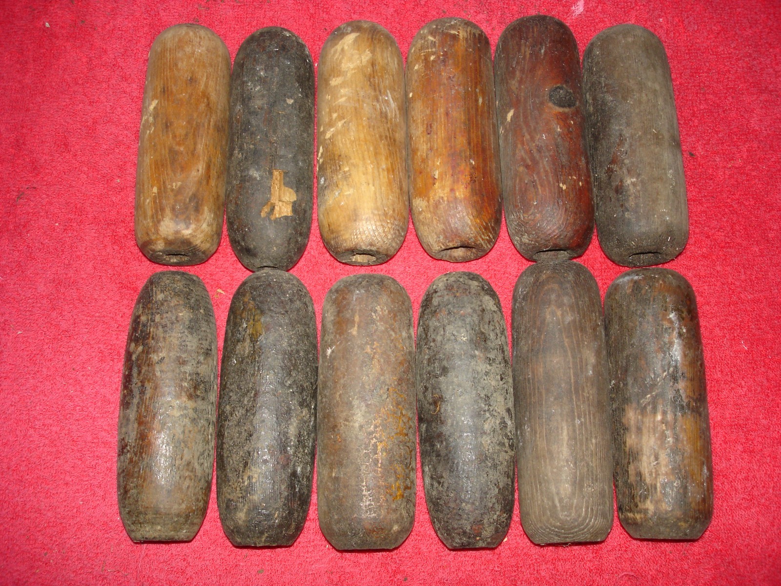 12 Vintage Wooden Marine Fish Net Floats Buoy Oblong Wood Nautical Beach