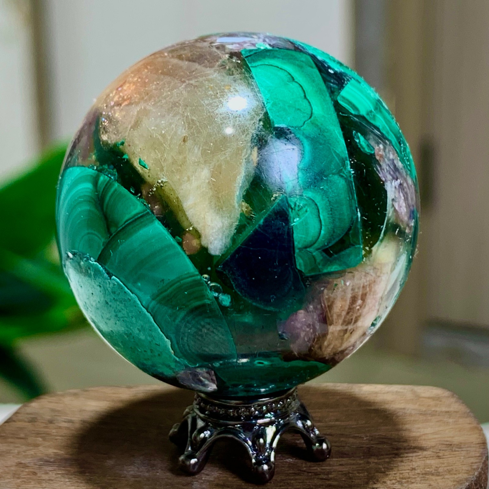 79G Newly discovered rare malachite purple mica symbiotic sphere restoration