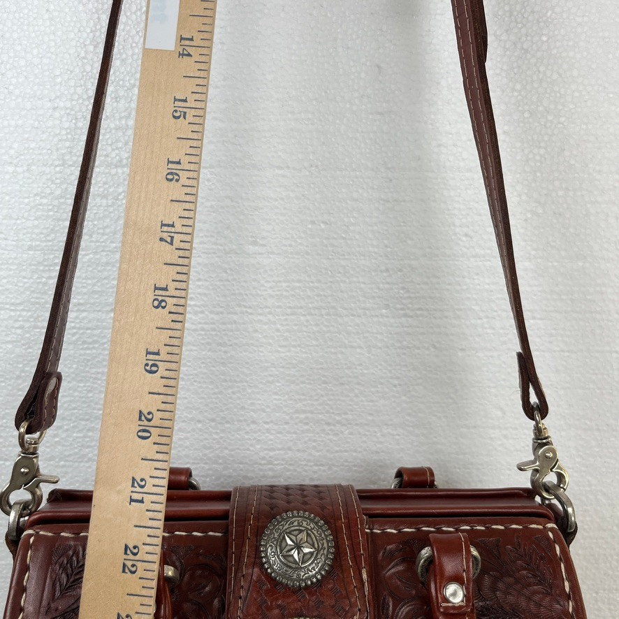 American West Tooled Leather Western Satchel Concho Crossbody Bag Cowgirl