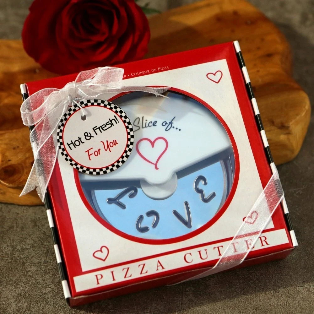 10 Slice of Love Steel Pizza Cutter Bridal Wedding Favors in Themed Gift Box New