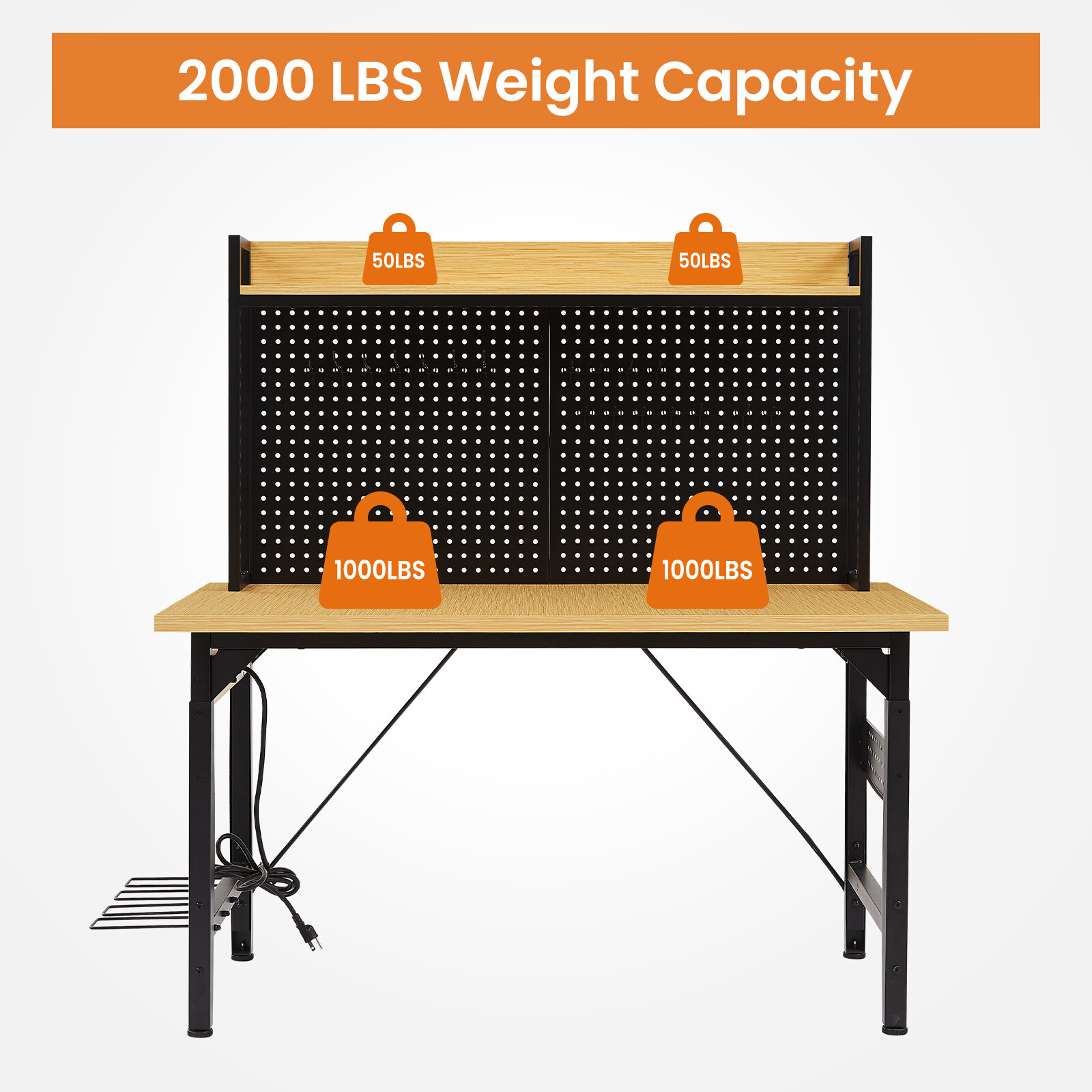 48''Adjustable Workbench Heavy Duty W/Pegboard and Wheels for Garage Workshop