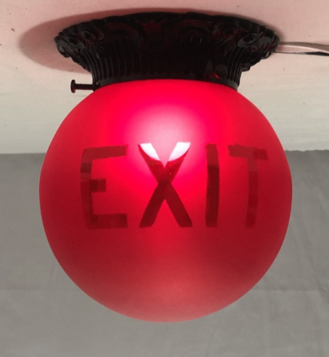 Antique Exit Glass Globe Vtg Ceiling Light Fixture Flush Frosted Art USA #L31