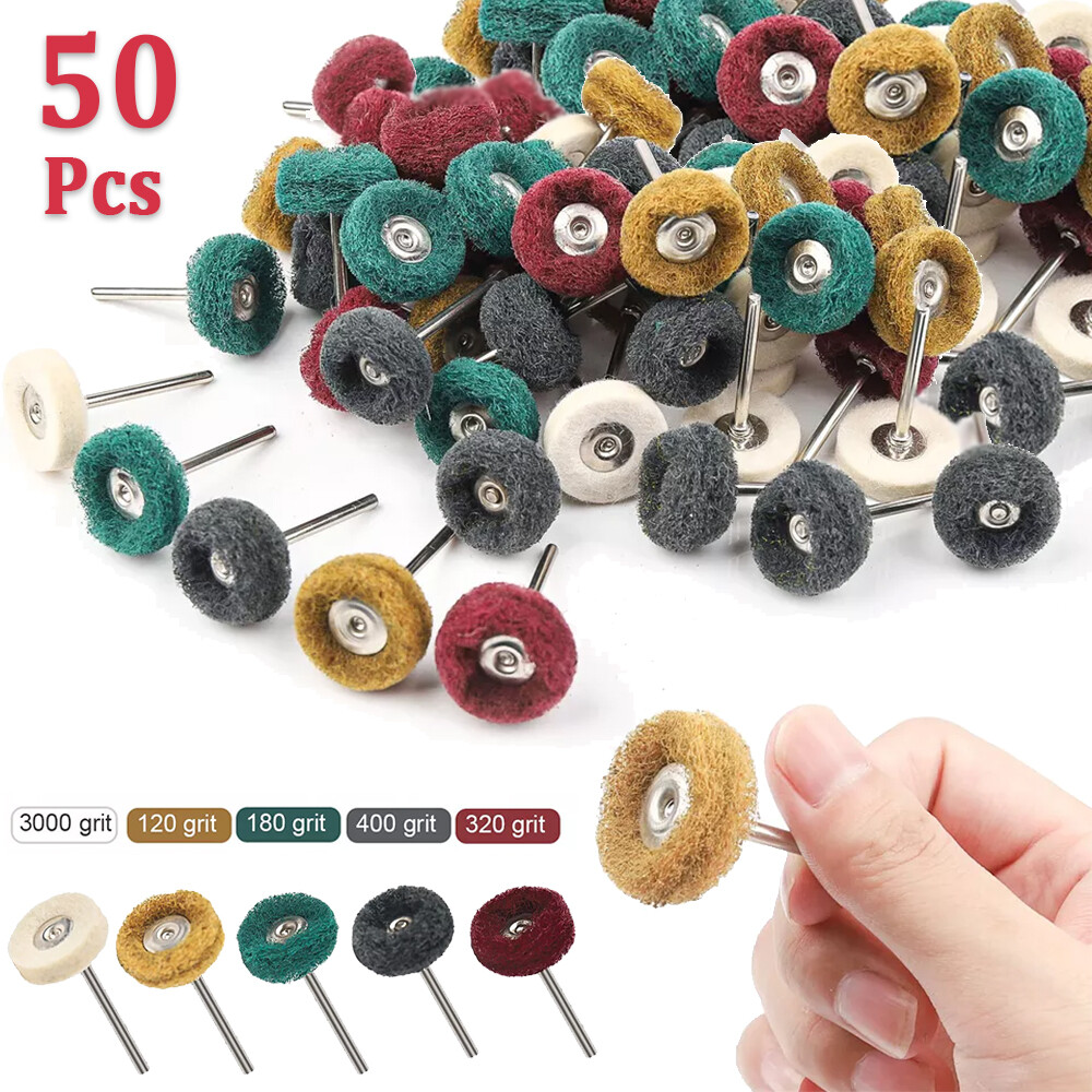 50Pcs Abrasive Metal Polishing Buffing Wheel Burr Kit Set for Dremel Rotary Tool