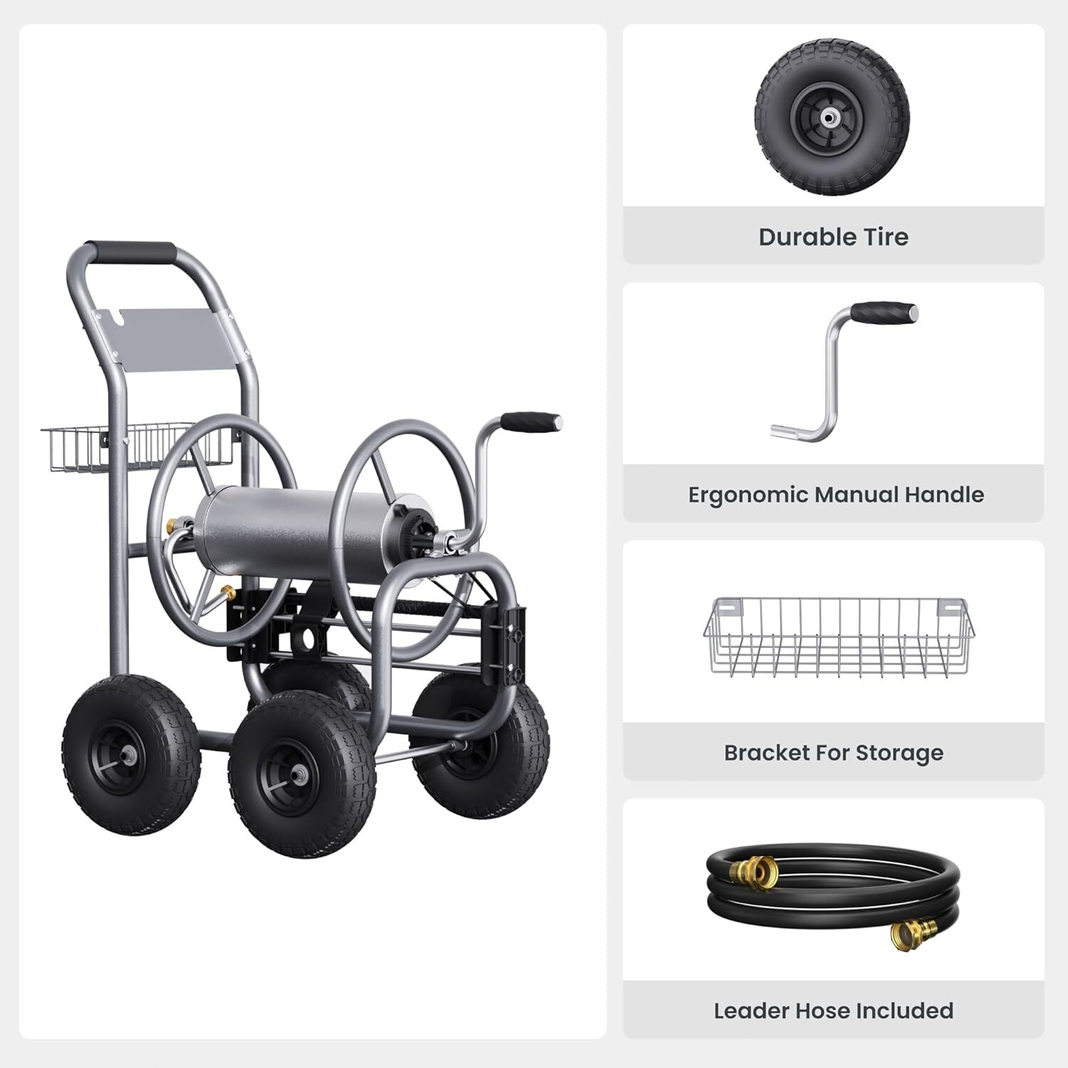 Giraffe Tools Metal Garden Hose Reel Cart with Wheels, 250ft