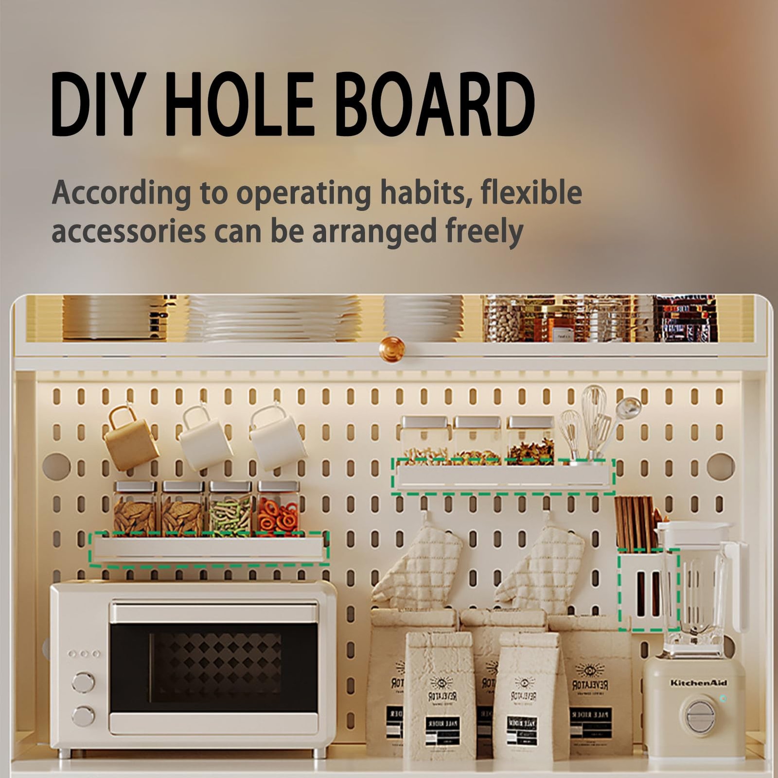 63" 5 Tier Bakers Rack Kitchen Cabinet with Clear Doors Adjustable Shelves