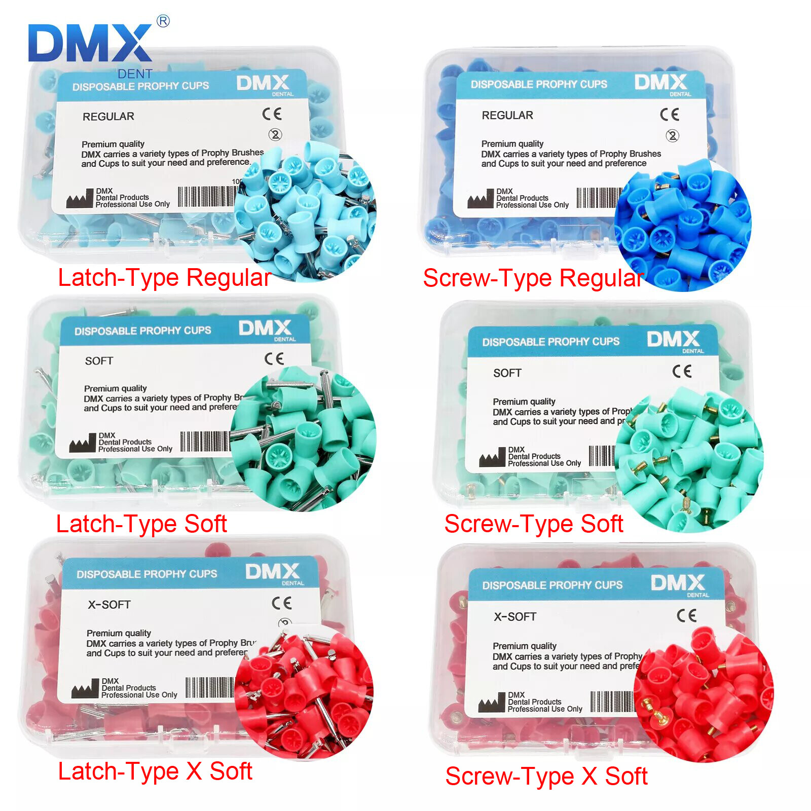 DMXDENT Dental Prophy Prophylaxis Polishing Cups Webbed Screw/Snap on Latch-Type