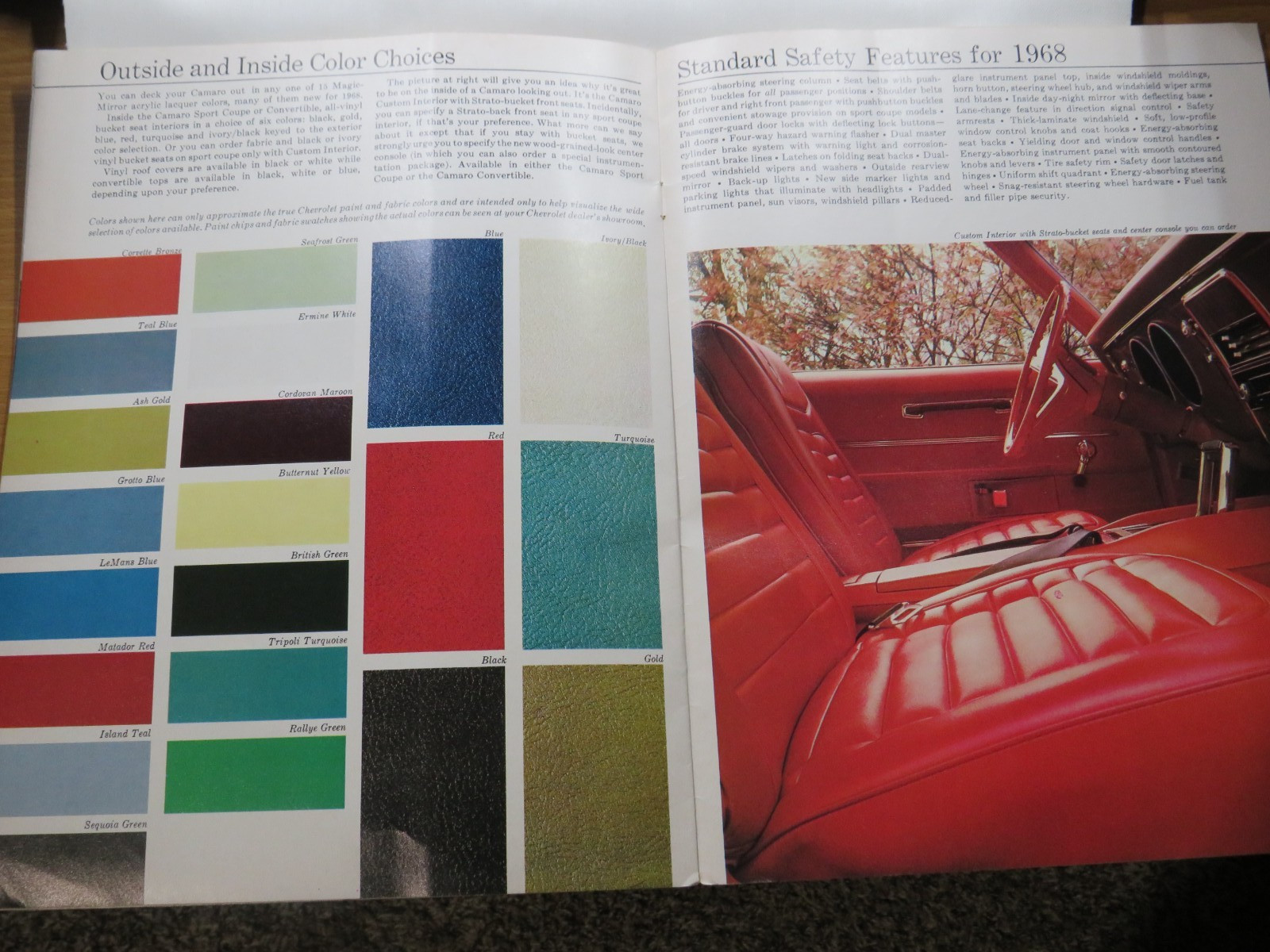 1968 Chevrolet Camaro RS, SS, Dealer Sales-Showroom Autoshow Brochure