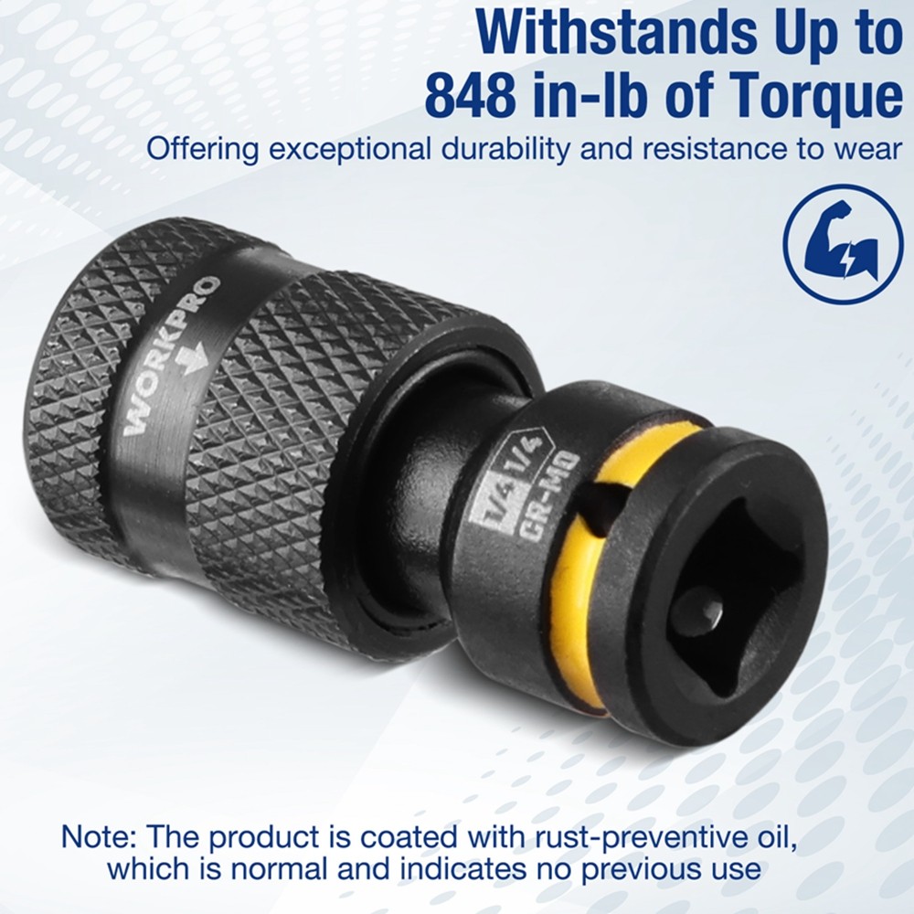 WORKPRO 1/4" Square to 1/4-in Hex Quick Release Impact Socket Adapter Bit Holder