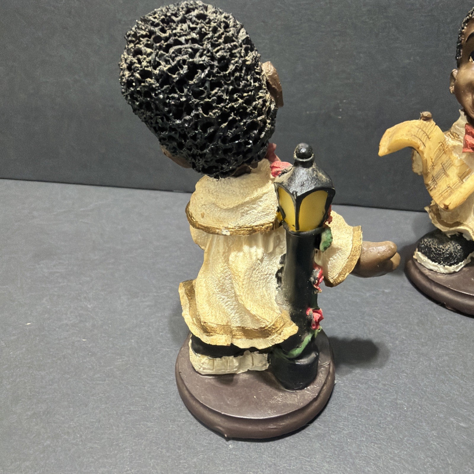 Vintage Black Americana Choir Children Singing Figurines Pair Resin Church #24