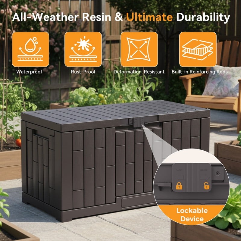 60 Gallon Deck Box, Lockable Resin Outdoor Storage Box with Hundles