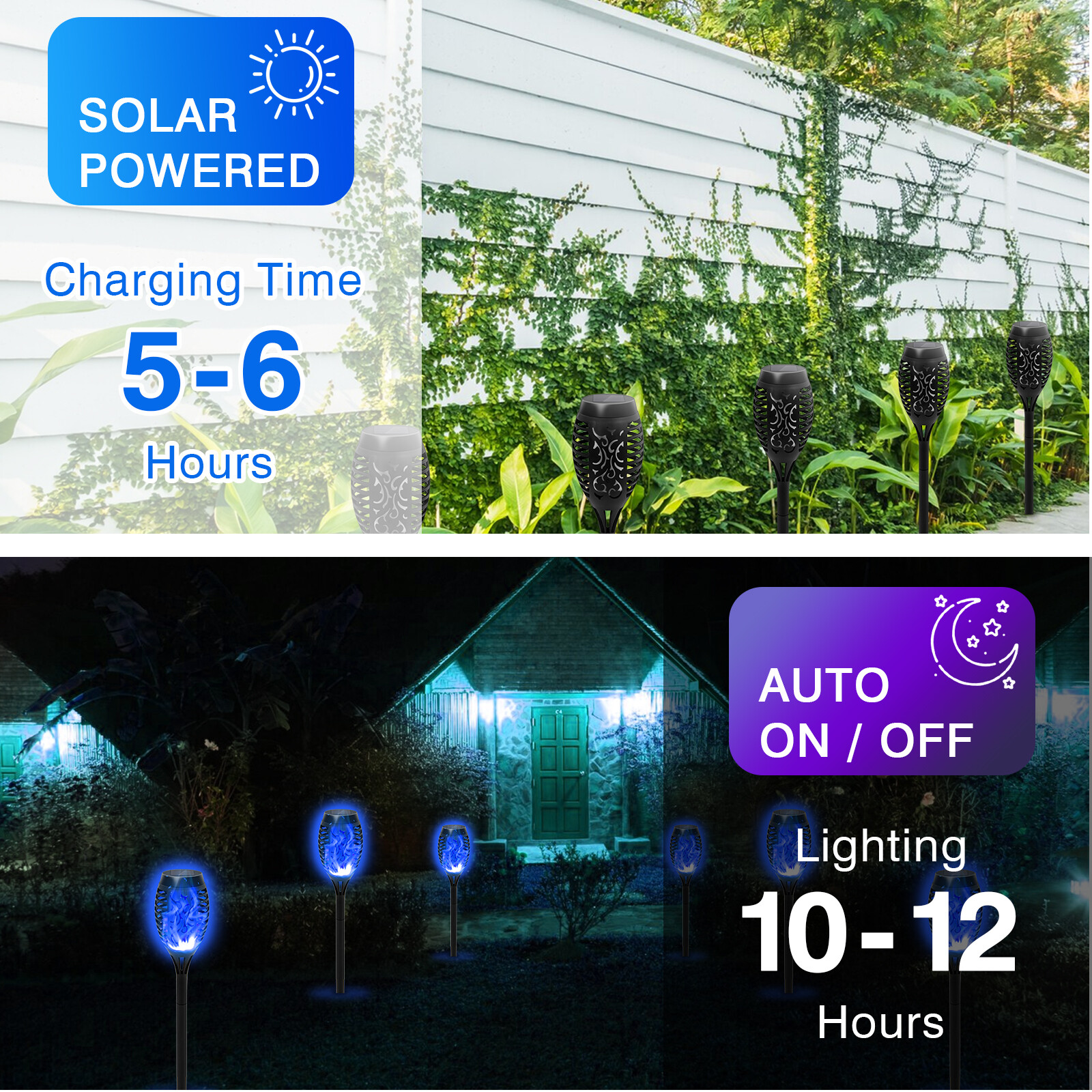 Solar Outdoor Lights Power Torch Light Flickering Flame Garden Waterproof Lamp