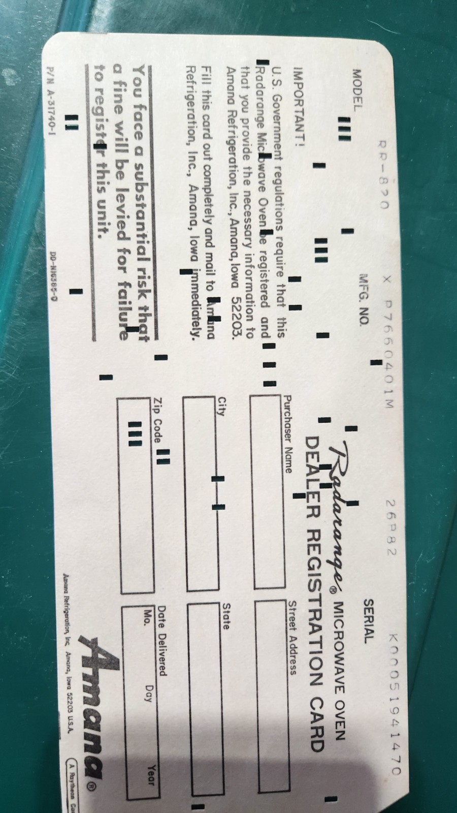Chrome Amana Radarange Touchmatic Microwave RR-820 Very clean, orig box WORKS!