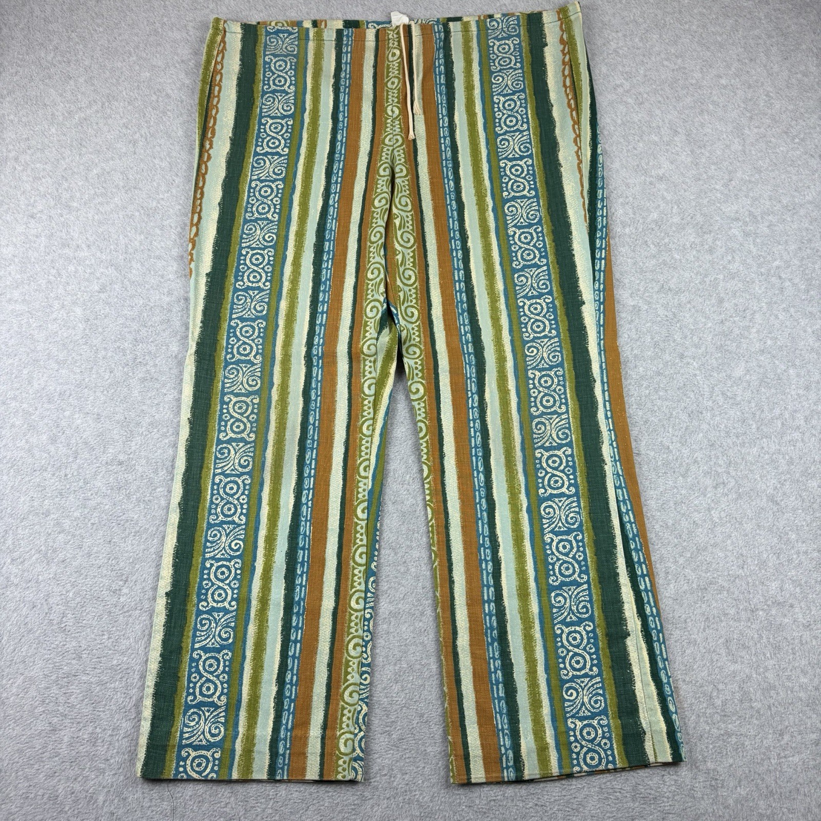 Vtg Beach Pants Mens Large Green Hippie Tiki Surf Tribal Resort 70s Union Made