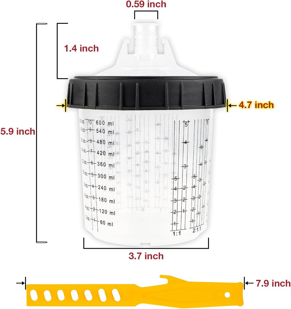 50pcs PPS CUPS Disposable Paint Spray Gun Cup Liners and Lid System 600ML 20oz