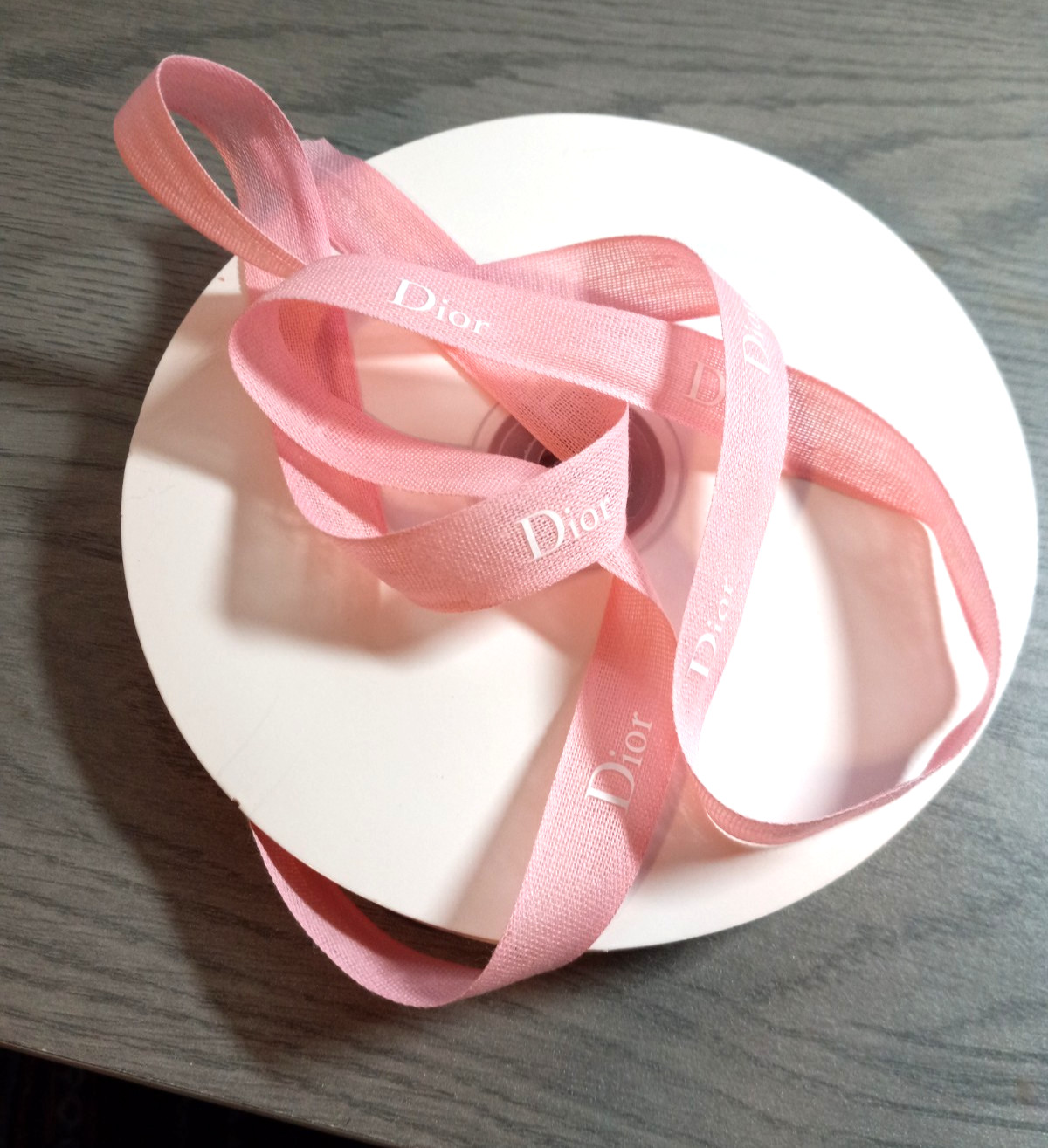 CHRISTIAN DIOR 3/8" Delicate Pink Gift Ribbon with White Lettering 2 yards