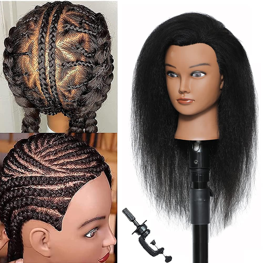 Mannequin Head with Human Hair 100% Real Hair Manikin Cosmetology Doll Head Hair