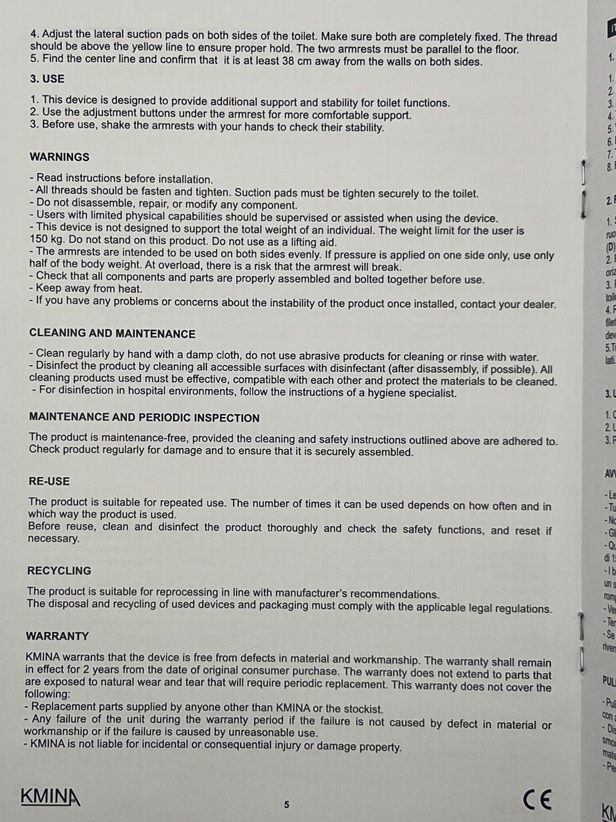 KMINA Toilet Safety Rails Frame with Grab Bars White. New In Box Never Assembled