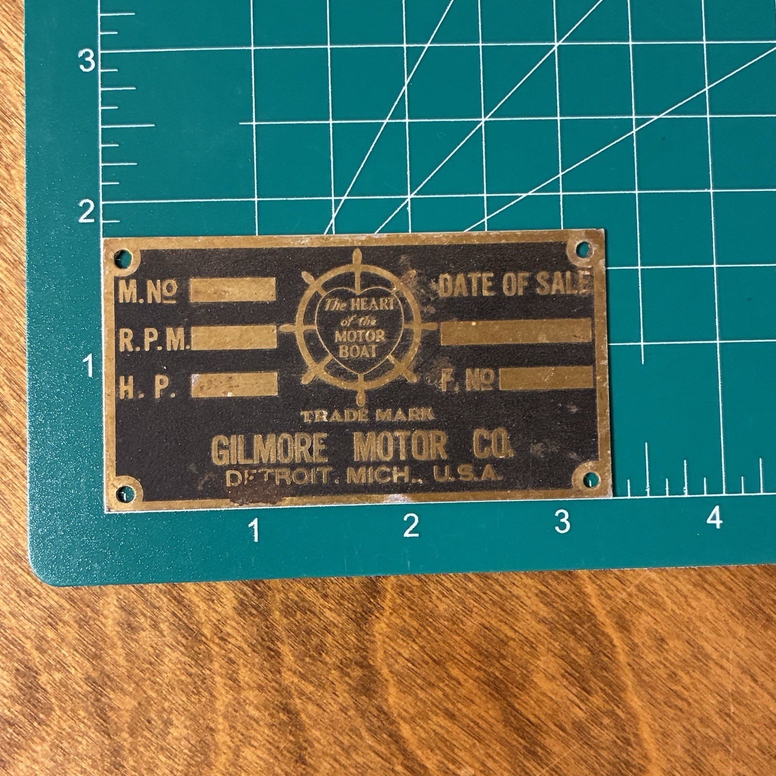 Gilmore Motor Co Tag Marine Engine Boat Brass Makers Badge Detroit MI Vintage