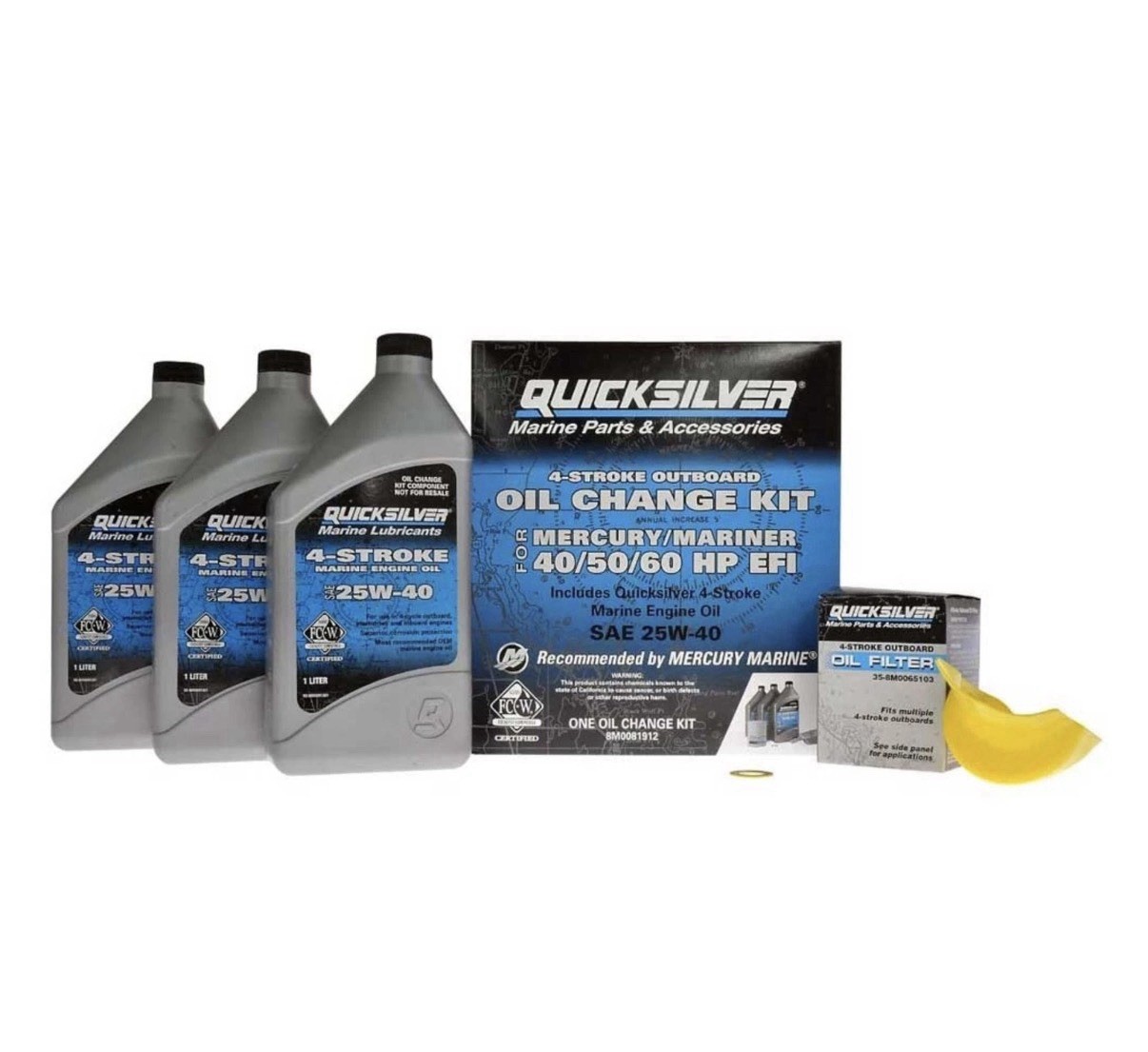 Mercury Marine Mercruiser New OEM 25W-40 Oil Change Kit, 8M0081912
