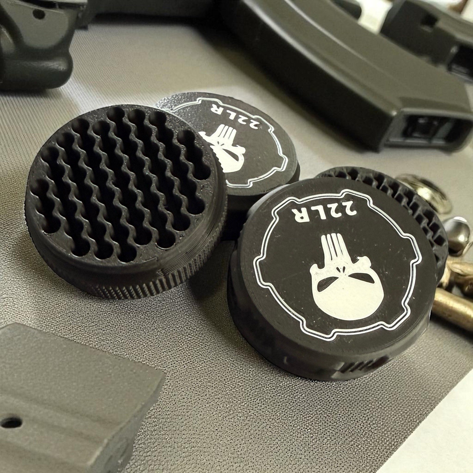 2 Pack 22 LR Mini Ammo Box Storage Case Holds 110 Rounds Screw On Lid Punisher