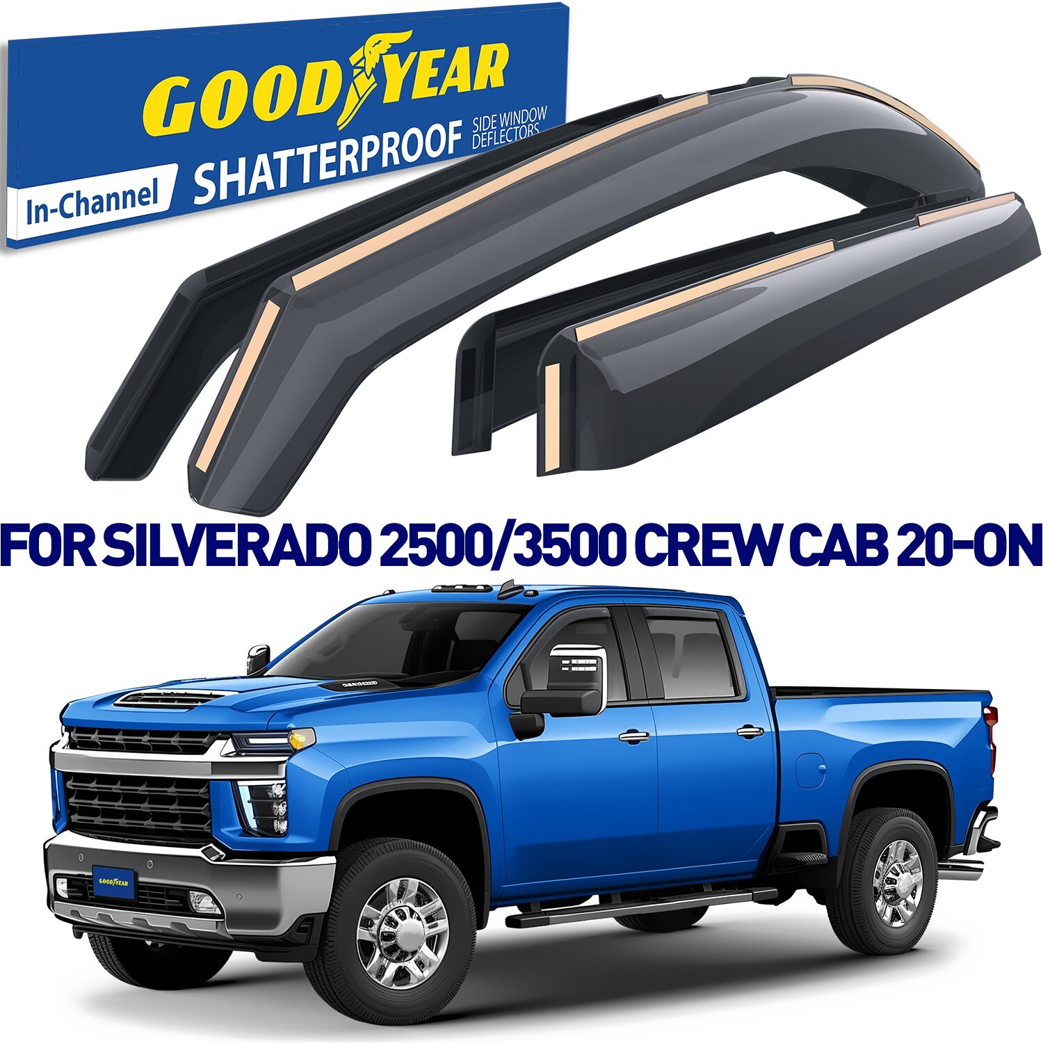 Rain Guards Vent Visors Shade for 2020-2026 Chevy Silverado Crew Cab 2500/3500
