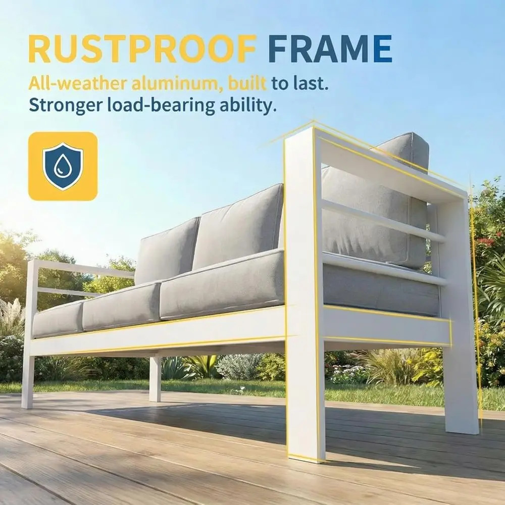 Luxury Oversized Metal Patio Furniture Set Deep Seating Wide Armrests White