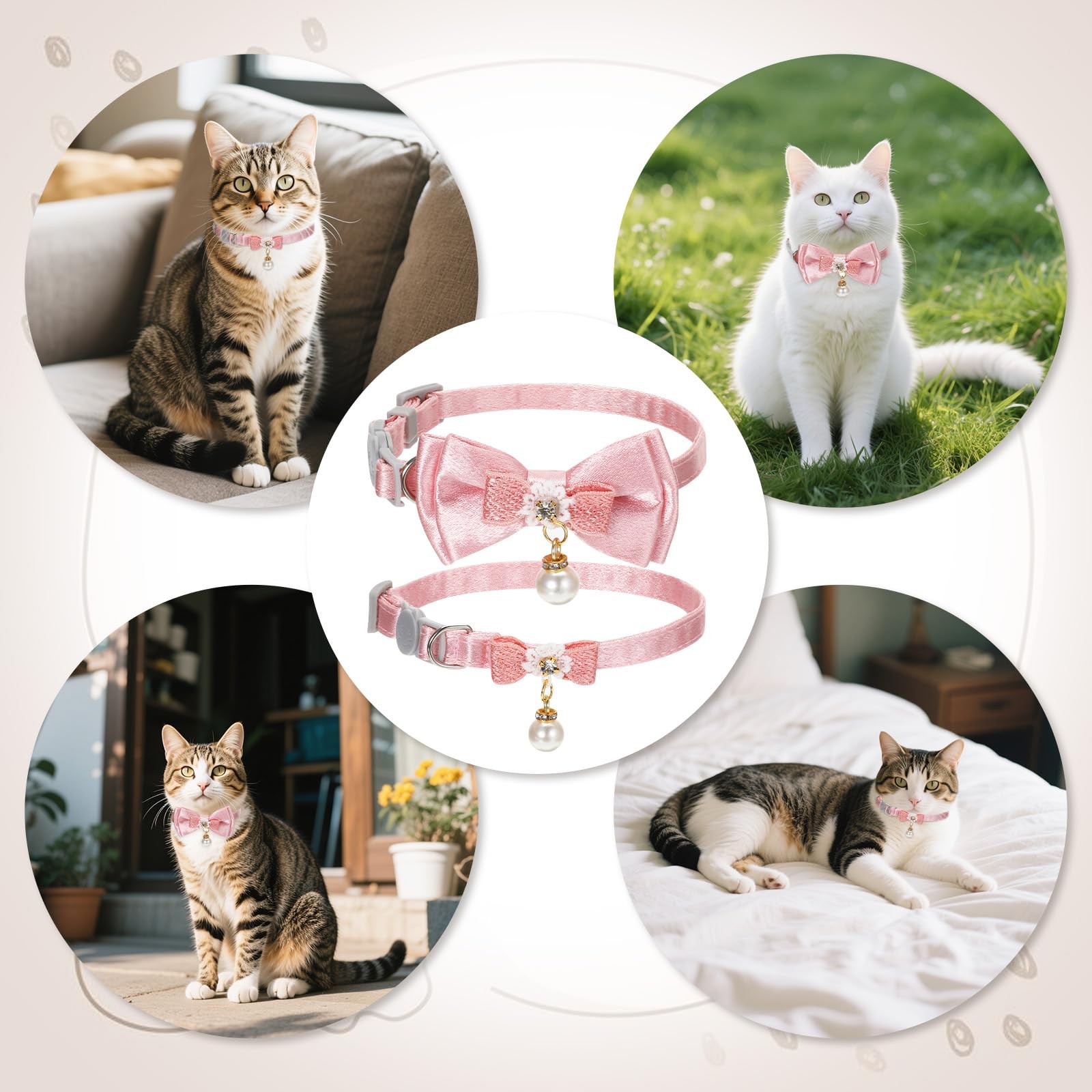 JJUNW 2Pack Adorable Cat Collar with Bow, Cute Kitten Collars for Girl Cats...