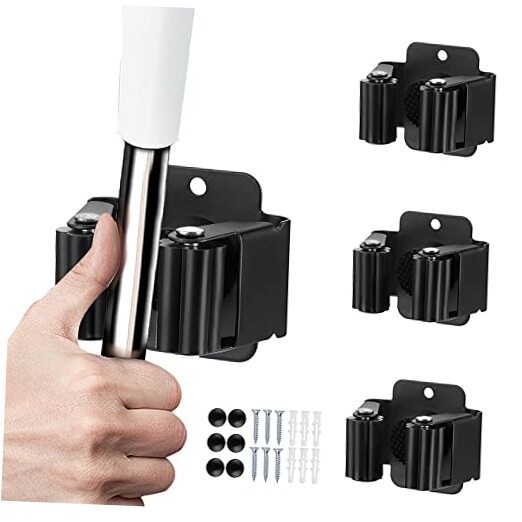 PCS Broom and Mop Holder, Heavy Duty Garden Tool Organizer Rack 3 Matte Black