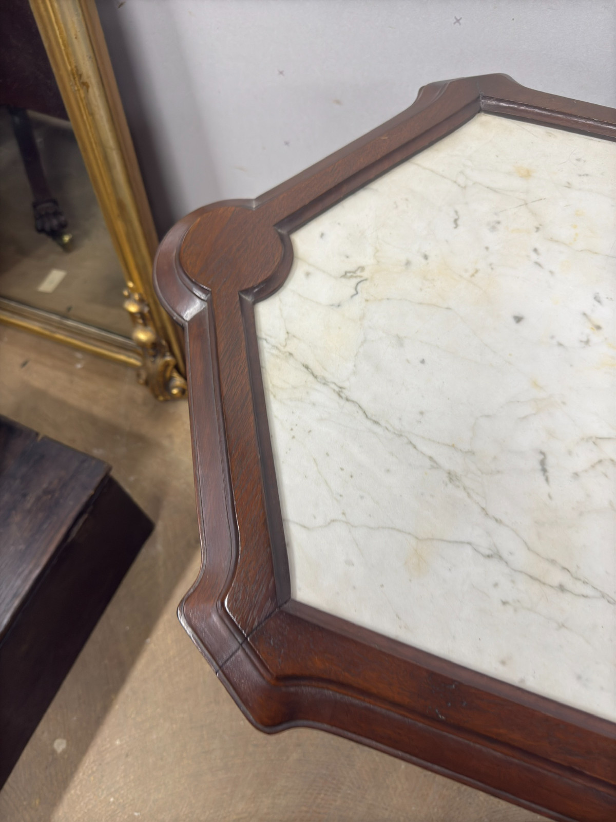 antique Rennaissance revival Victorian walnut parlor center table marble 1870