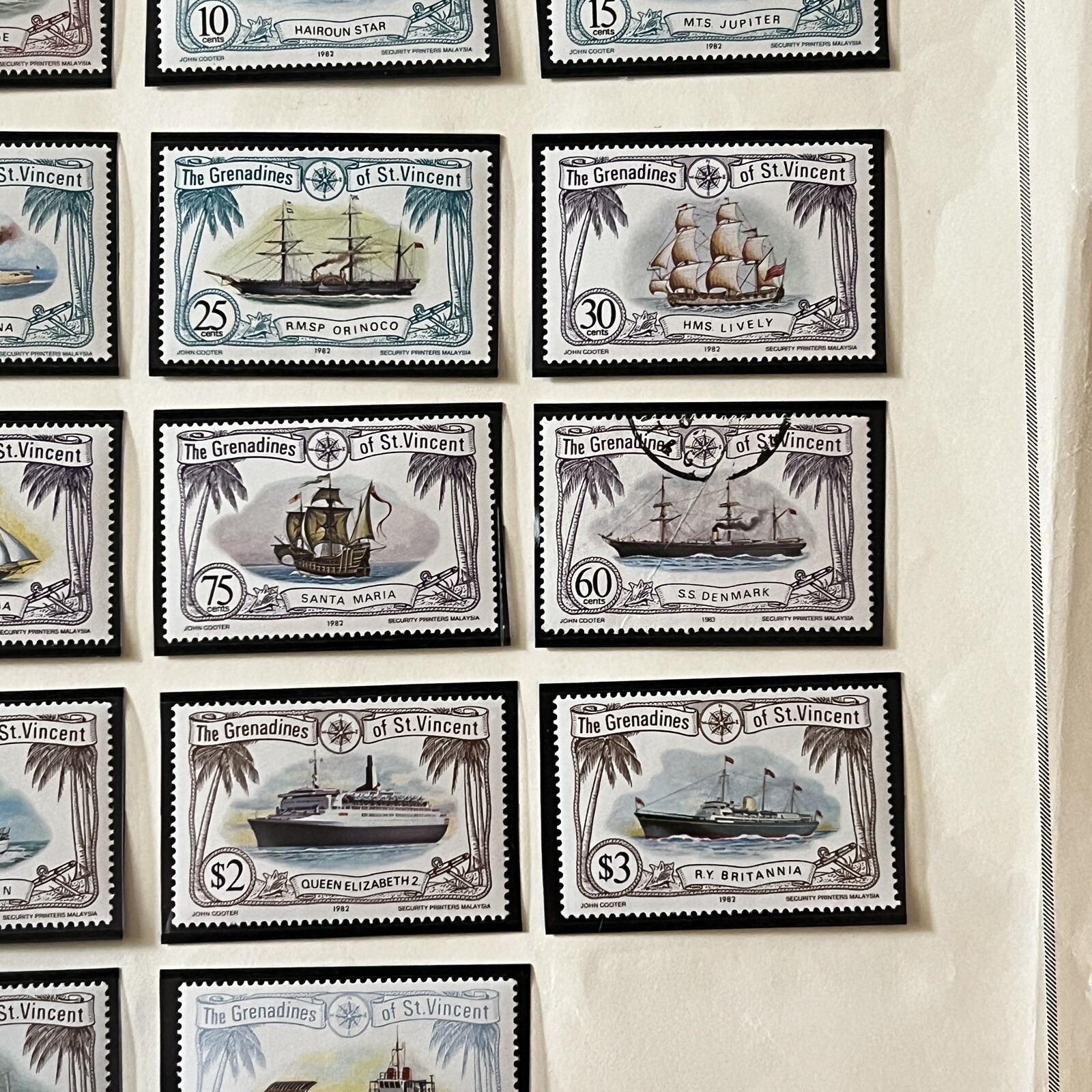 1977 1982 1989 GRENADINES OF ST. VINCENT MINT STAMPS ON ALBUM PAGE, HIGH DENOMS