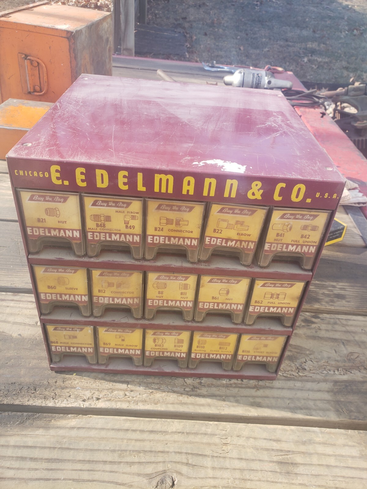 Original E.  Edelmann Parts Cabinet