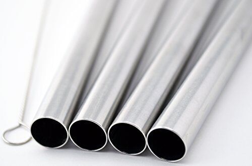 4 Stainless Steel Straws Big Straw Extra Wide 1/2" x 9.5" Long Thick FAT -
