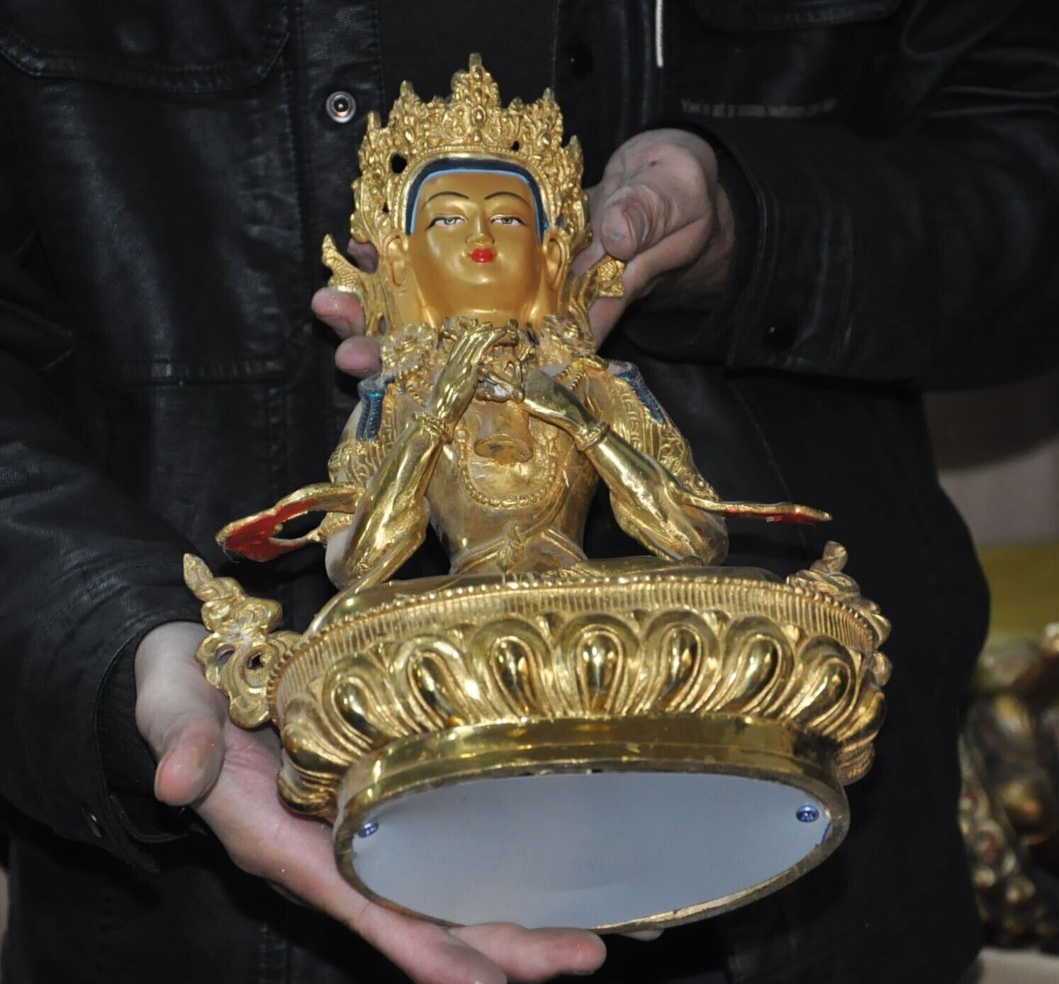 13.2" Tibetan ancient temple bronze Gilt Vajrasattva Tara Kwan-Yin Buddha statue