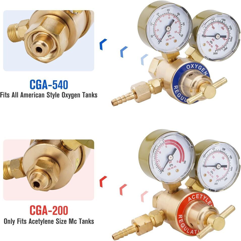 Oxygen Acetylene Gas Regulator Set Welding Cutting Torch Dual Gauge Solid Brass