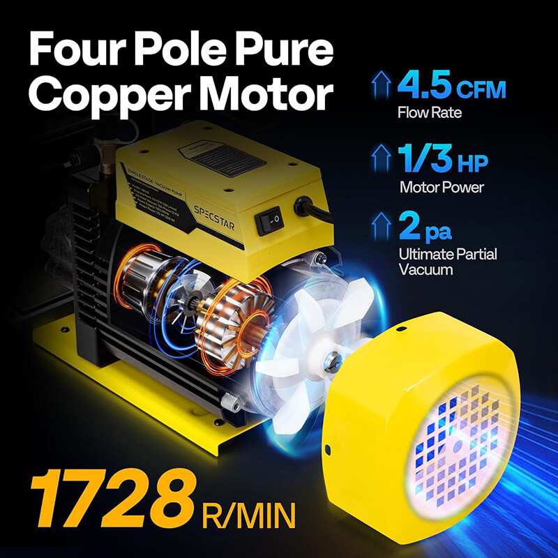 1/3 HP 4.5 CFM 1-Stage HVAC Vacuum Pump & 4 Way AC Manifold Gauge Set for R134a