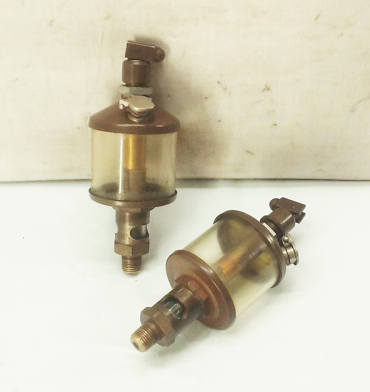 Vtg Antique Brass & glass Factory Machine Hit Miss Oiler Lubricator SET LOT