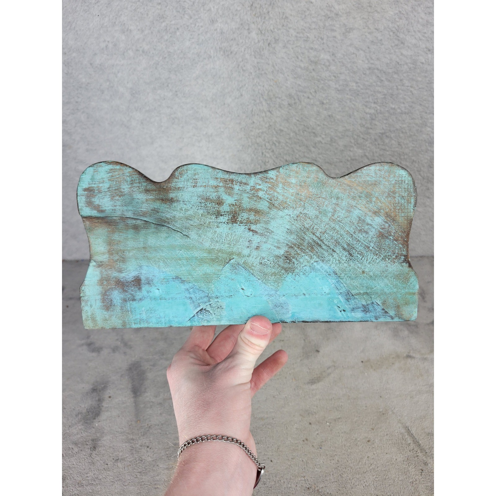 Set of 2 Ornate Carved Wooden Shelves Decor Accent Teal Distressed 13"