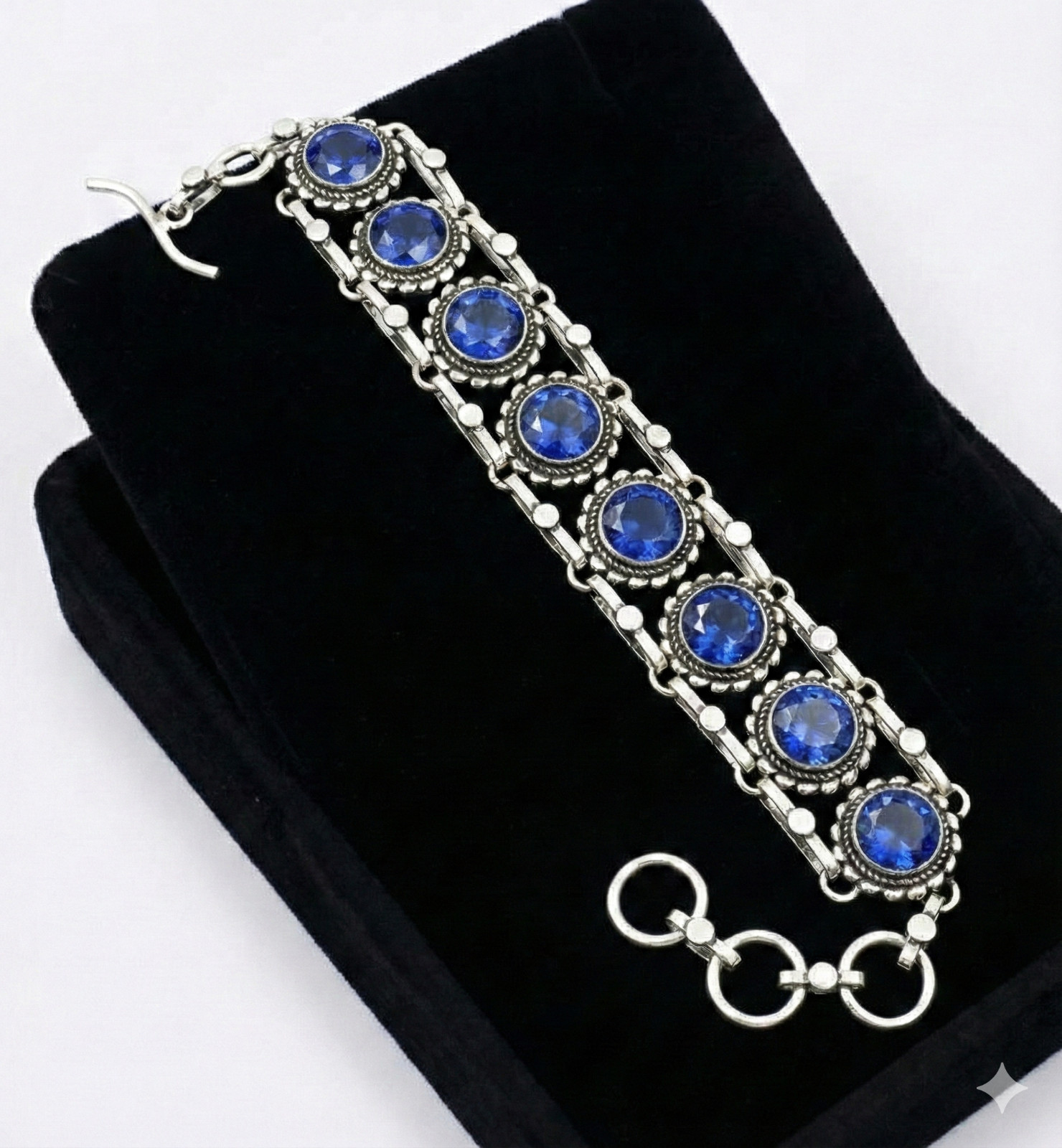 Blue Tanzanite Gemstone Handmade 925 Sterling Silver Jewelry Chain Bracelet ADJ