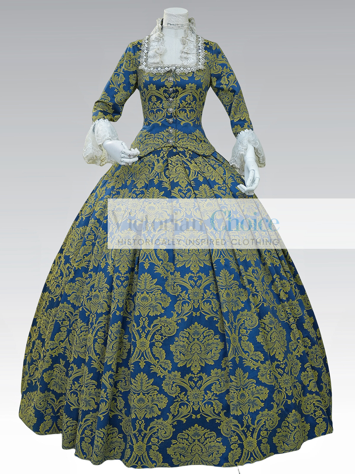 Georgian Bridgerton Queen Charlotte Victorian Brocade Dress Theater Costume 609