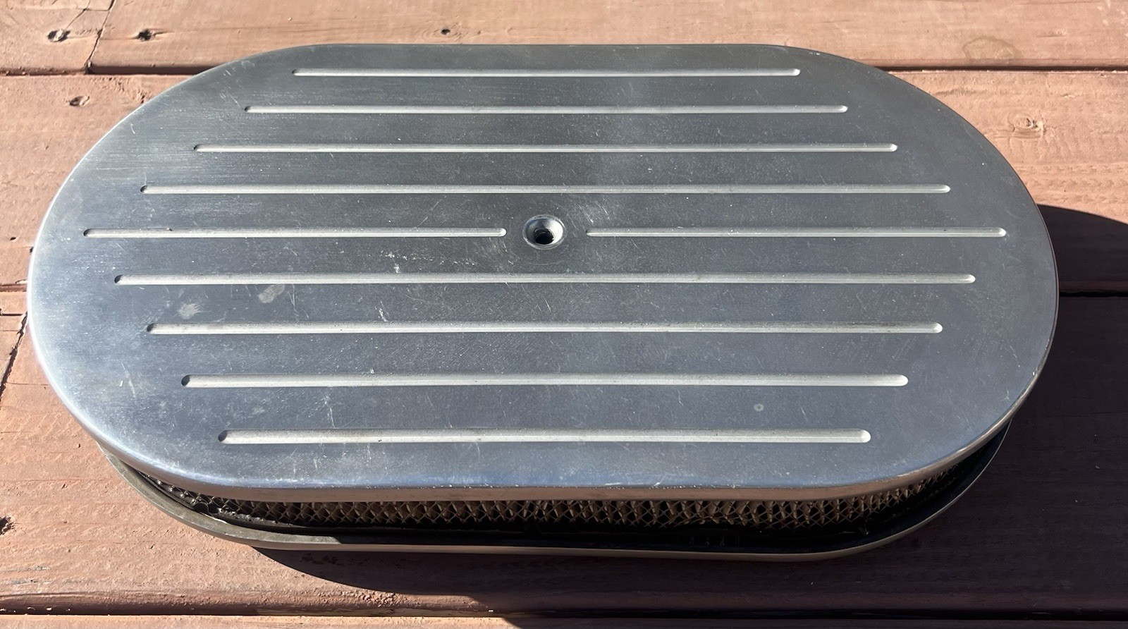 15”x 2.5" Oval Ball Milled Polished Aluminum Air Cleaner Kit With Chevy Nut