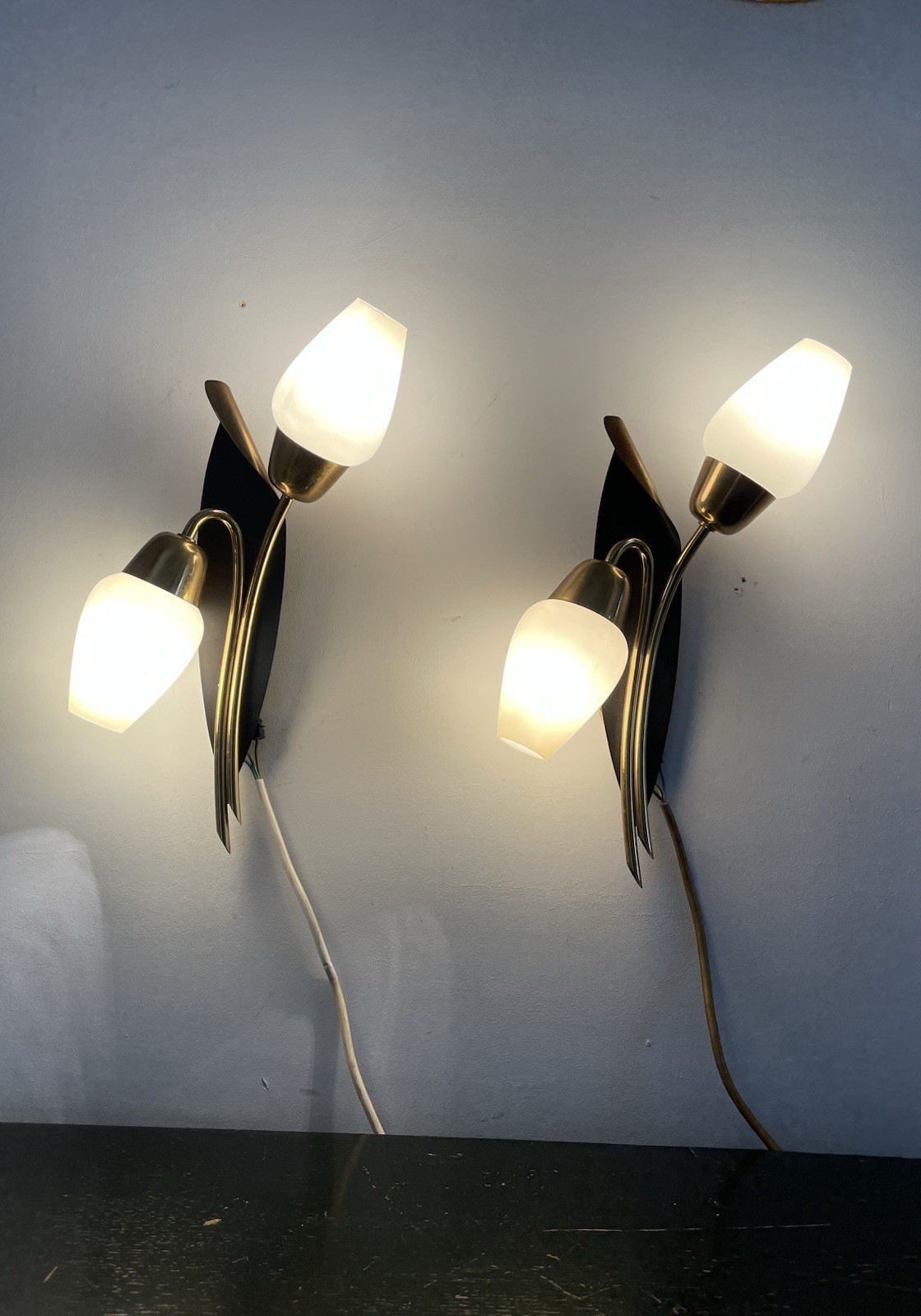 Vintage Mid-century Italian Double Sconces Wall Lights X2