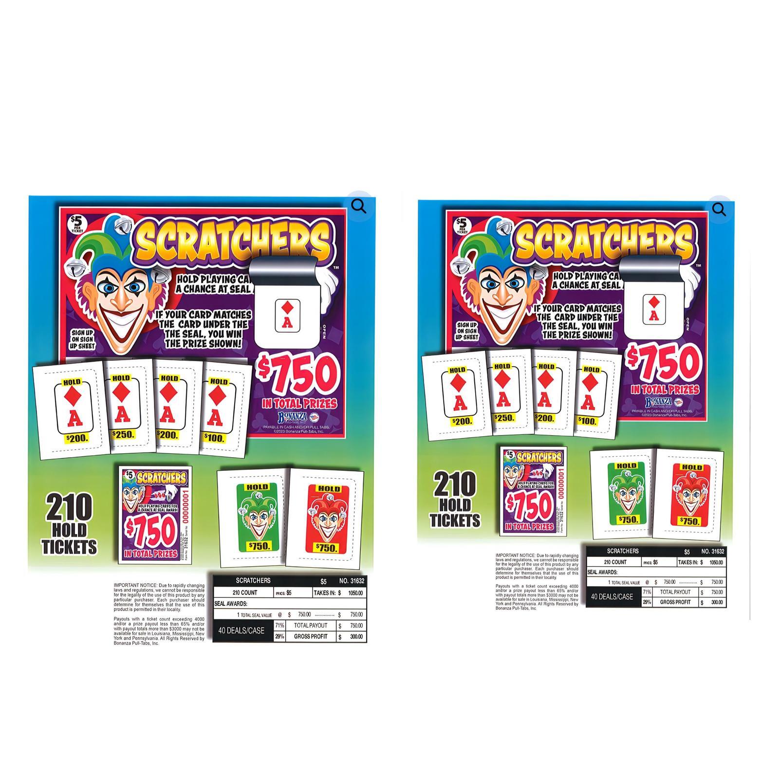 Pull Tab Tickets - Hard Card - Game - 2 Pack - Scratchers - 210 ct ea