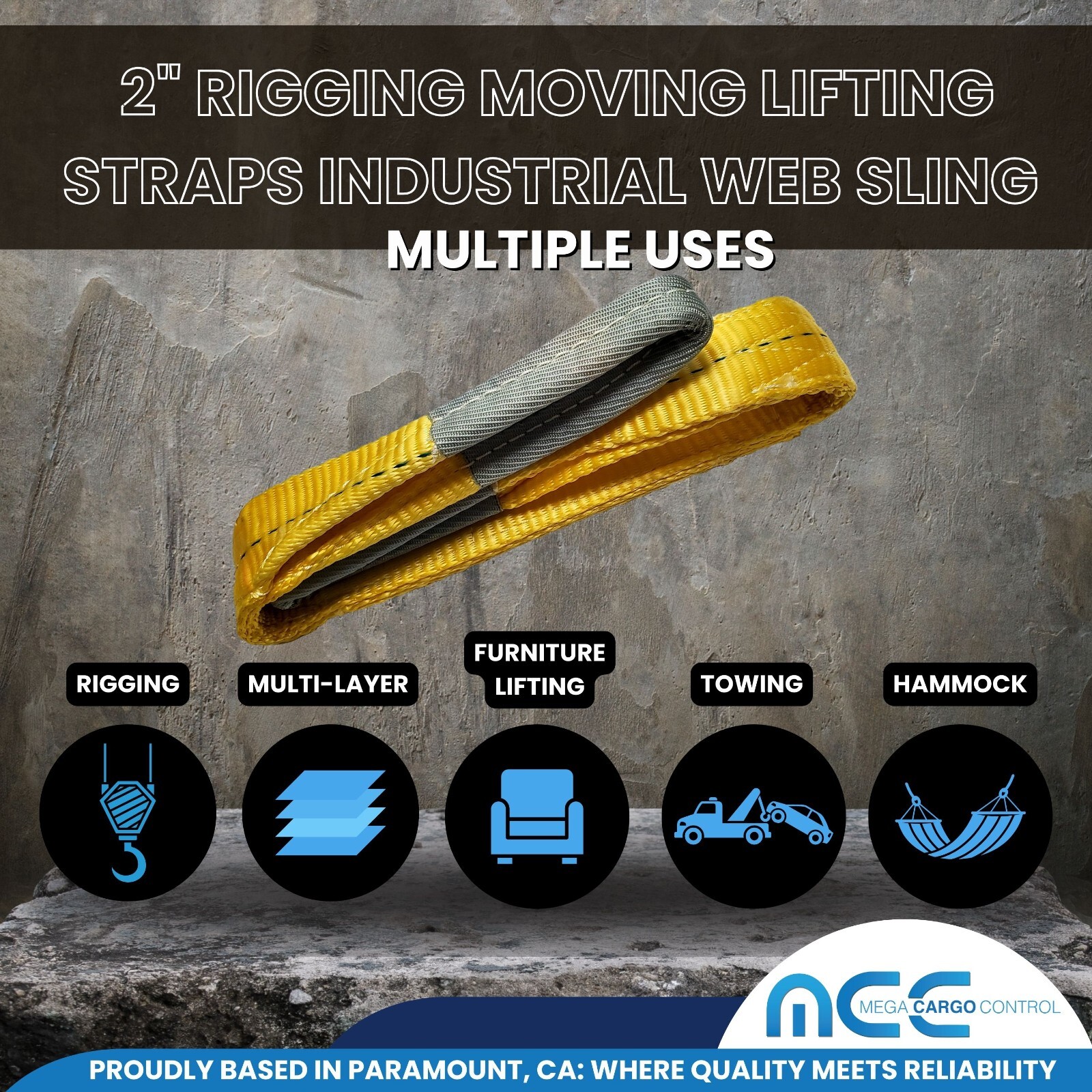 2 Pack Heavy Duty 2-Ply 2" x 6ft Polyester Web Sling Lifting Strap WLL 6200 lbs