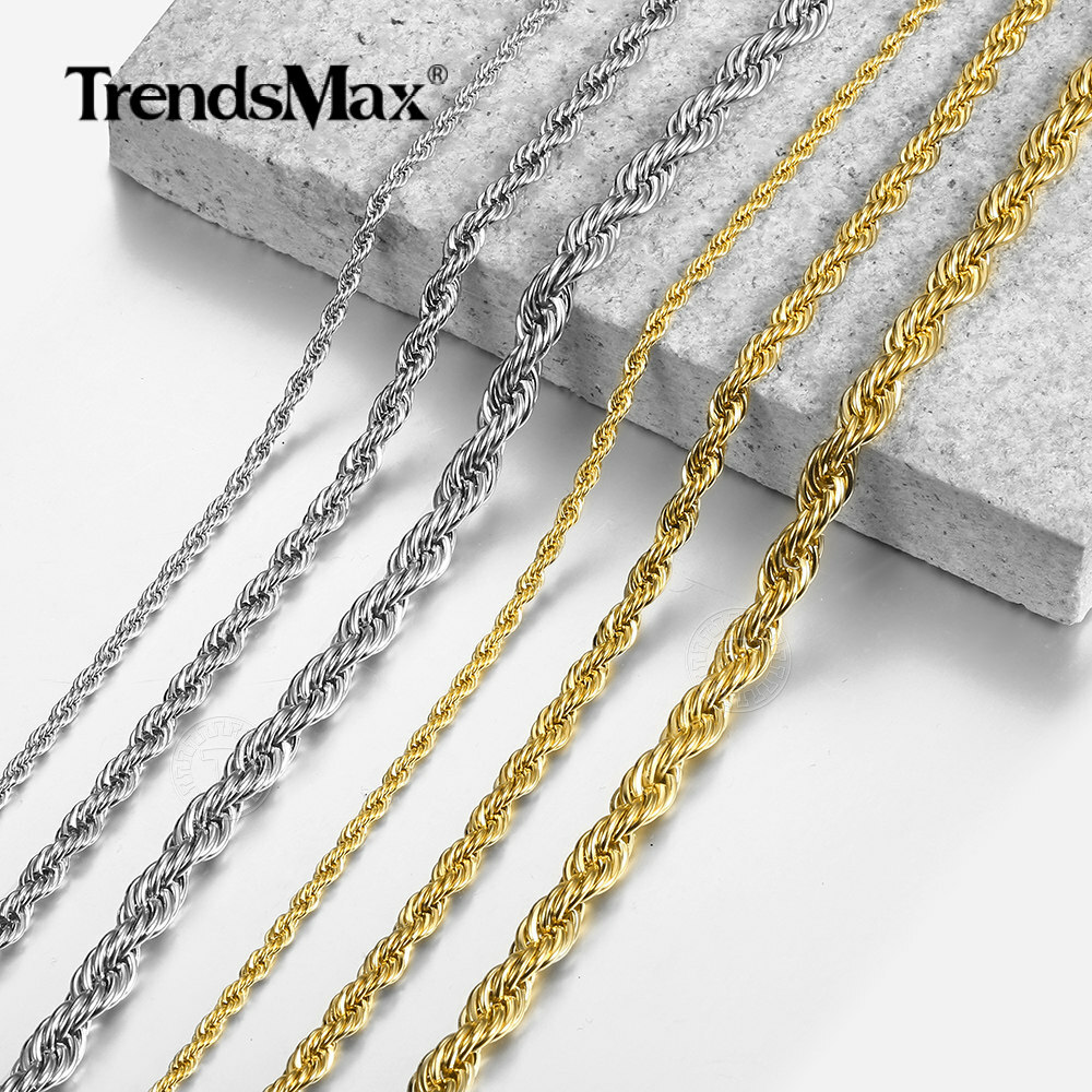 3/5/7mm Twisted Rope Chain Gold Plated Stainless Steel Link Necklace Christmas