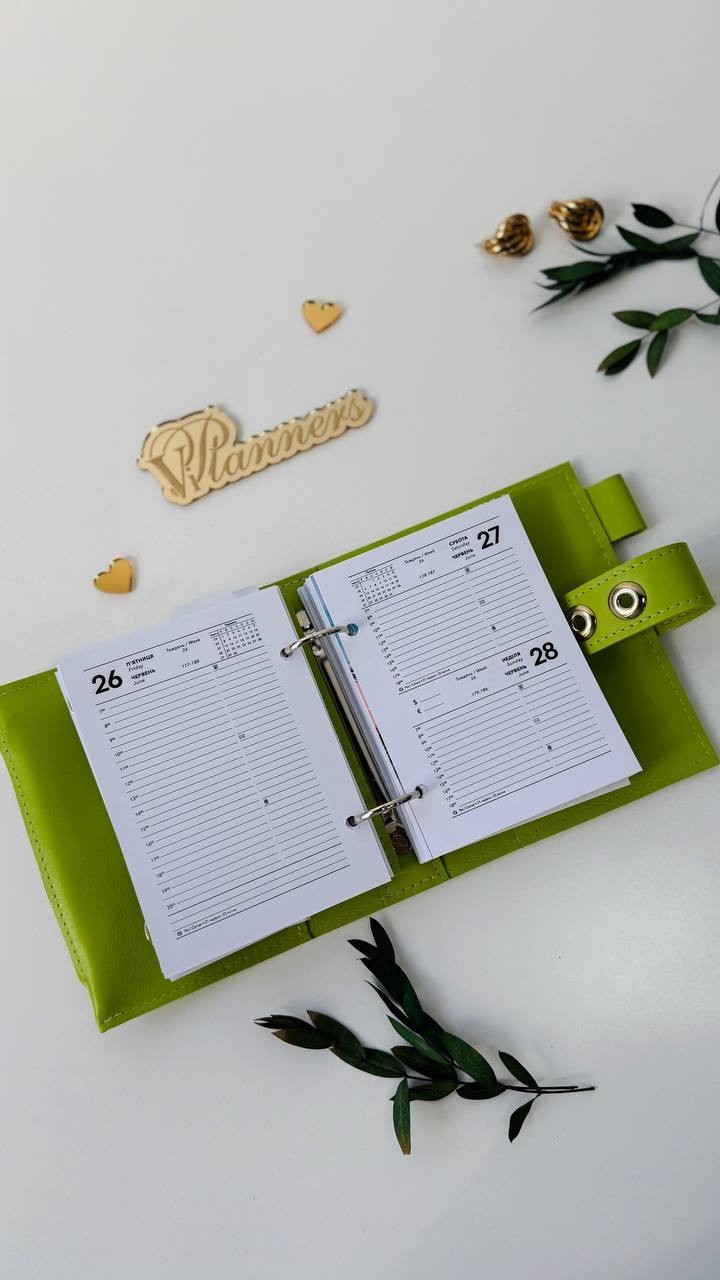 Light green Leather notebook cover A7 big binder mini wallet handmade gift