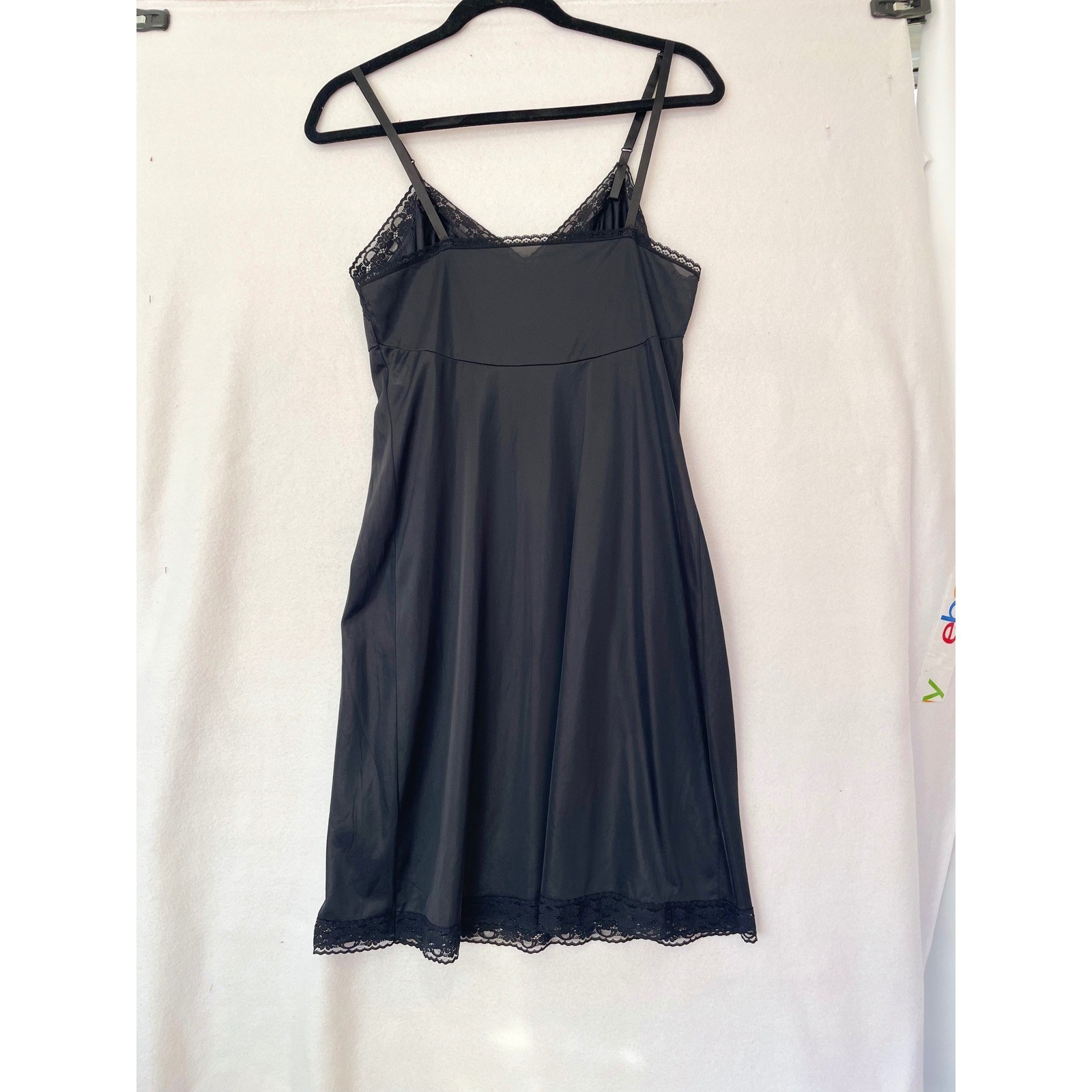 Vanity Fair Full Slip Langerie Dress Women 36 Black Lace Trim Vintage 10-103
