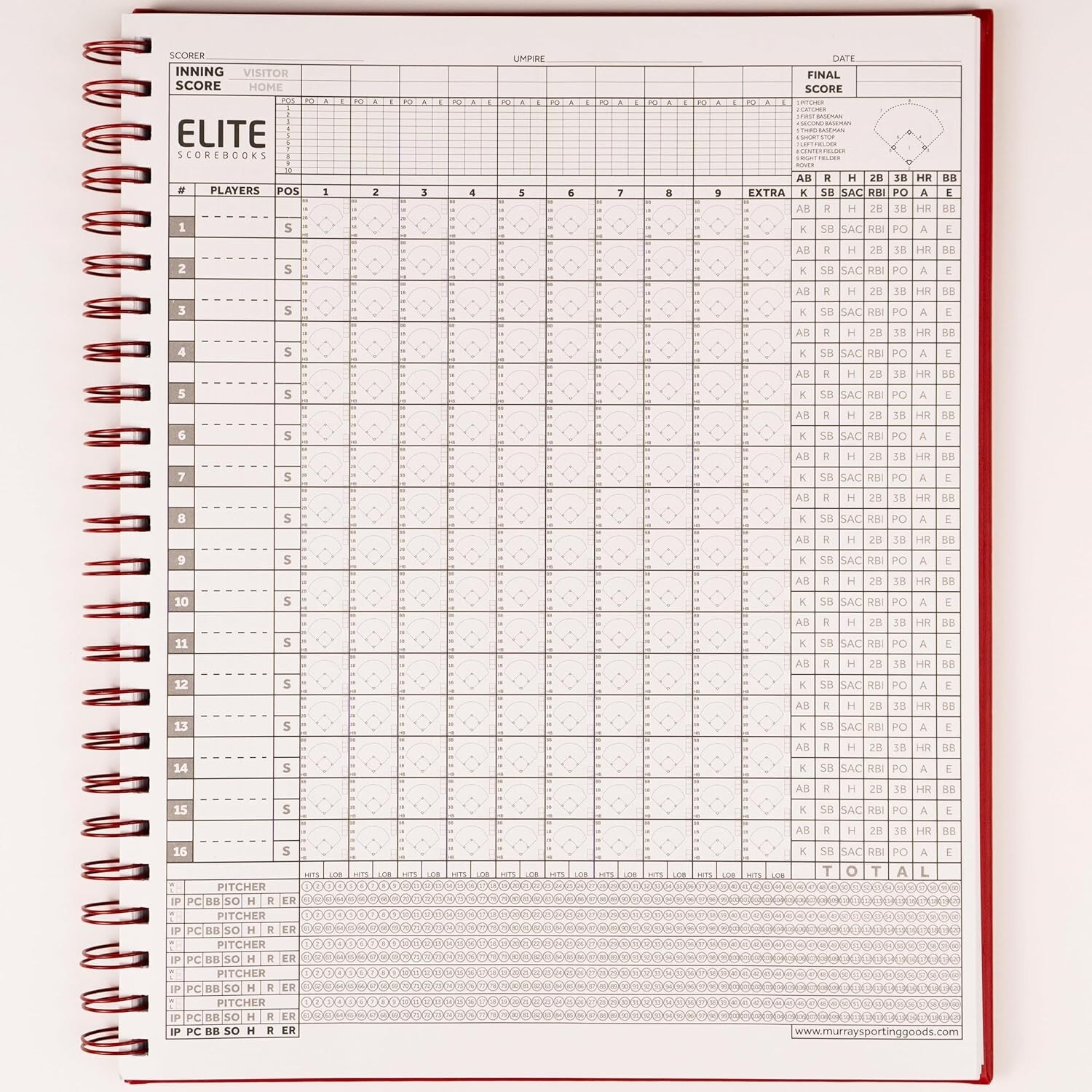 Elite Scorebooks Premium Baseball/Softball Scorebook - 60 Games